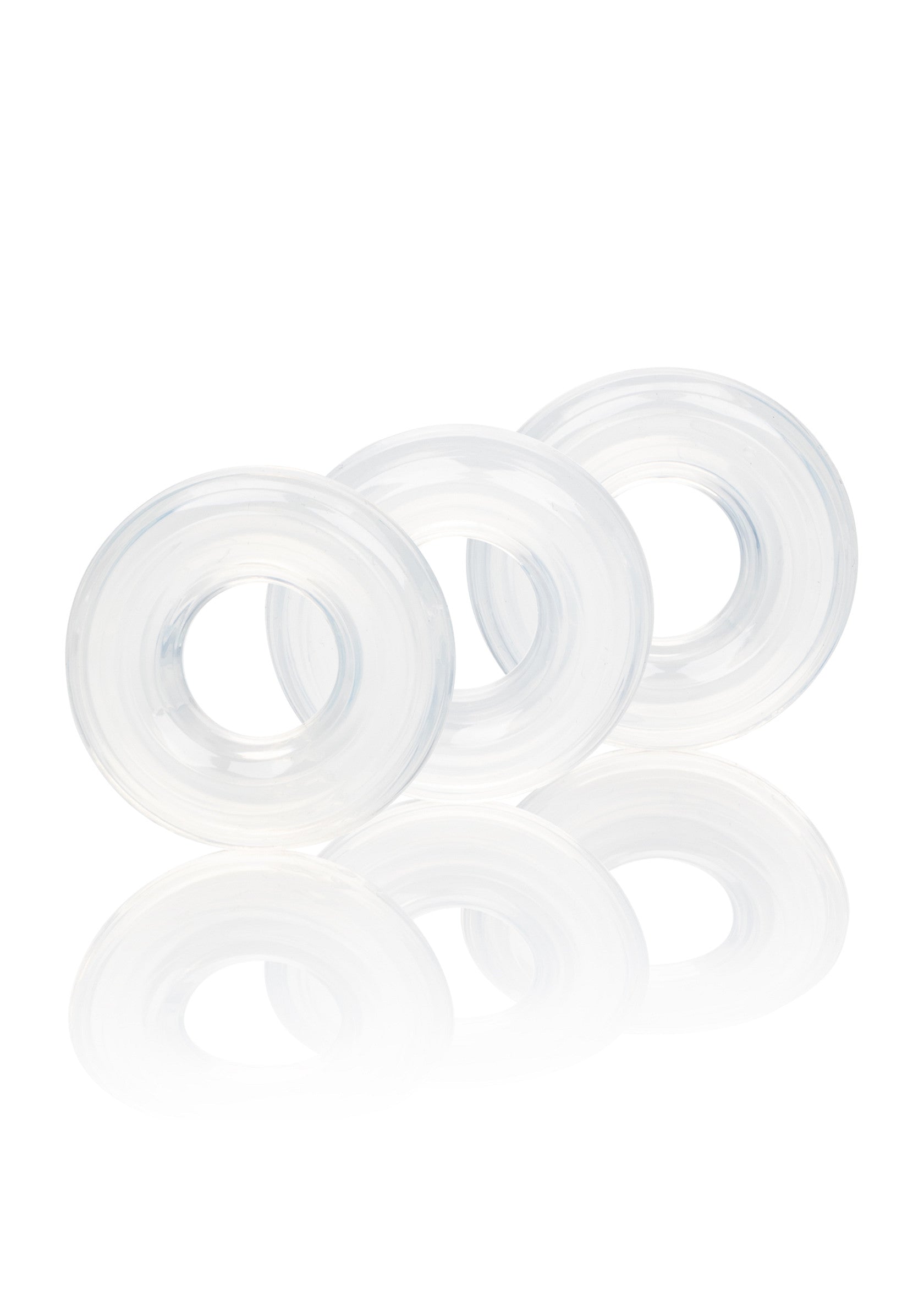 Anneaux péniens transparents pour une endurance accrue et un plaisir intense.; Transparante penisringen voor meer uithoudingsvermogen en intense genot.; Transparent cock rings for increased endurance and intense pleasure.
