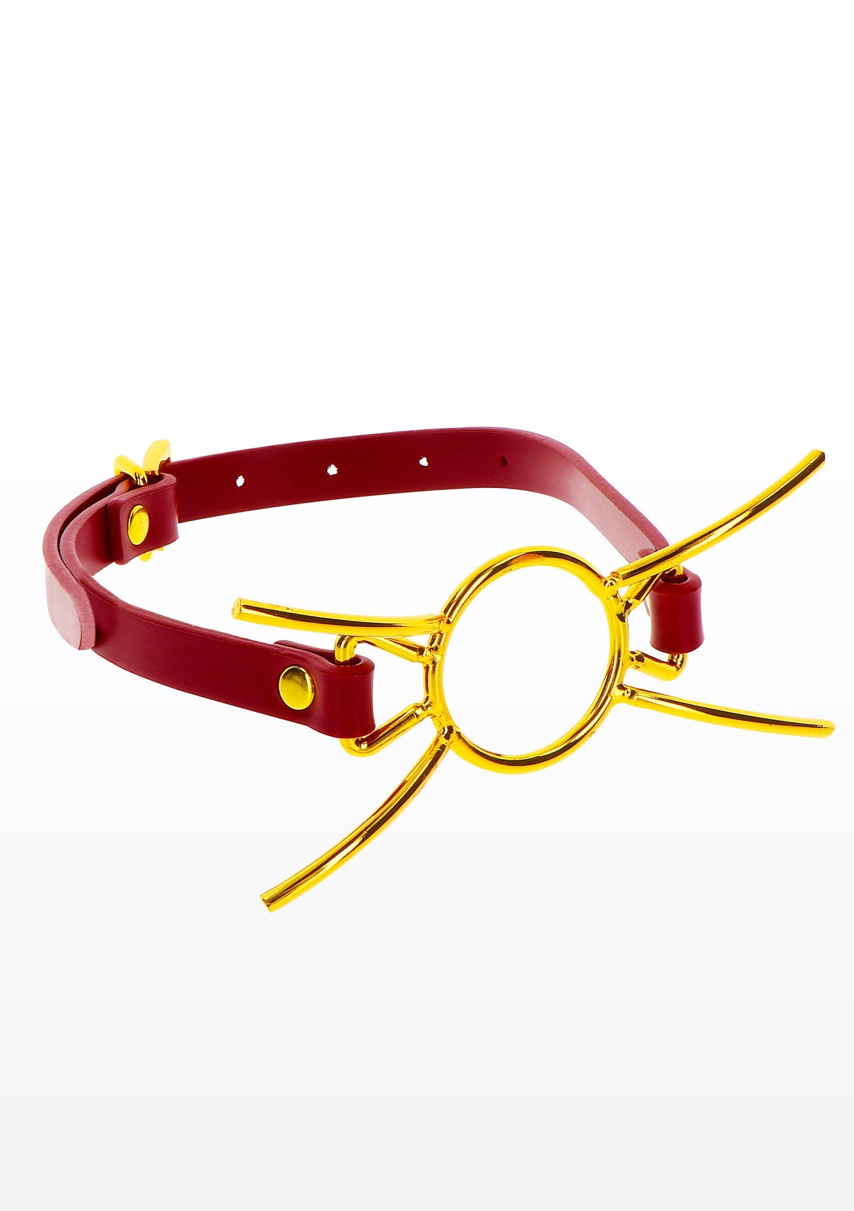 Collier rouge et or à design unique. Accessoire de mode audacieux et élégant pour un look distinctif.; Rode en gouden halsband met uniek design. Een gedurfd en stijlvol mode-accessoire voor een opvallende look.; Red and gold collar with a unique design. A bold and stylish fashion accessory for a distinctive look.