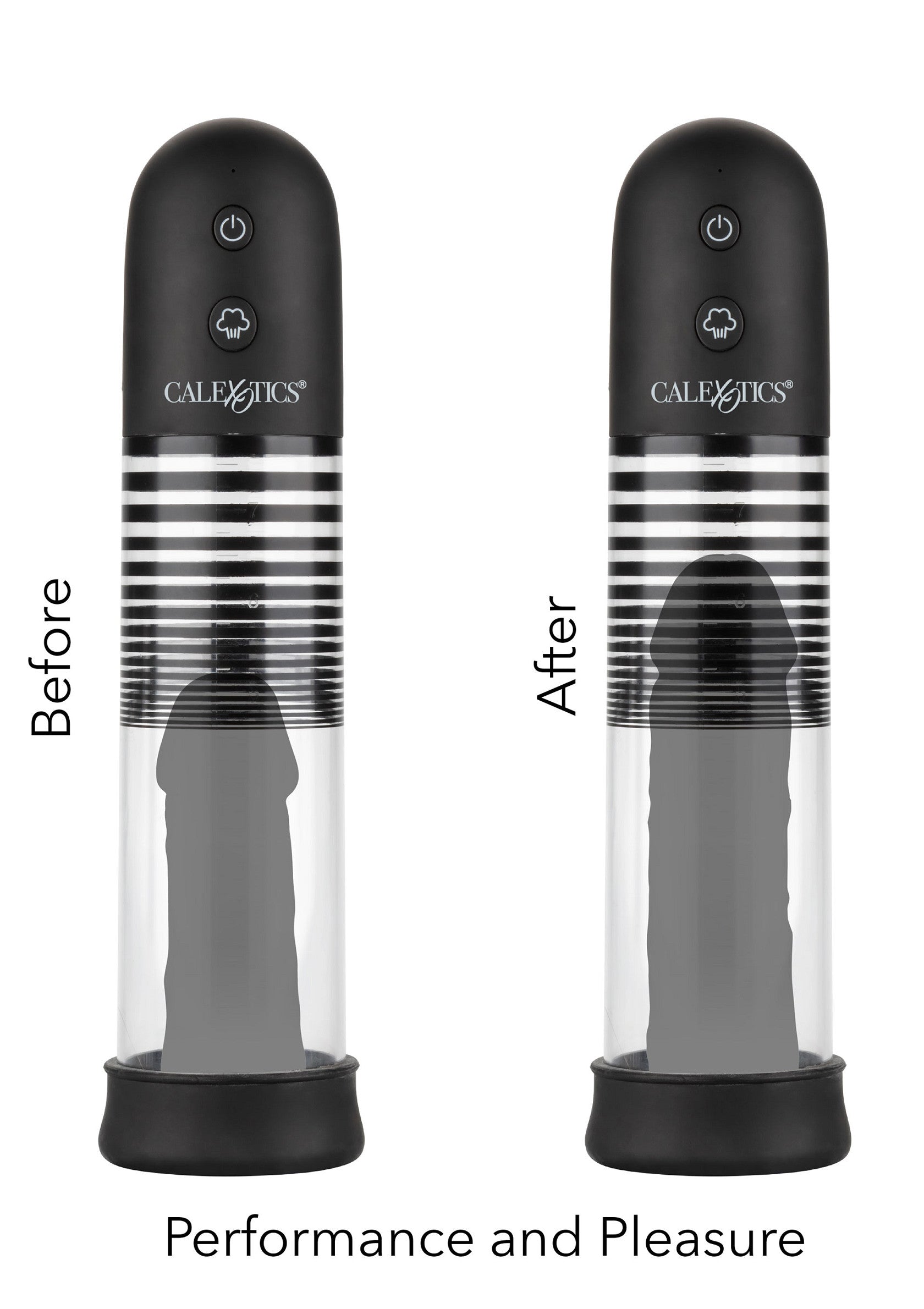 Avant et après l'utilisation d'une pompe pour le pénis. Performance et plaisir.; Voor en na gebruik van een penispomp. Prestatie en genot.; Before and after penis pump use. Performance and pleasure enhancement.