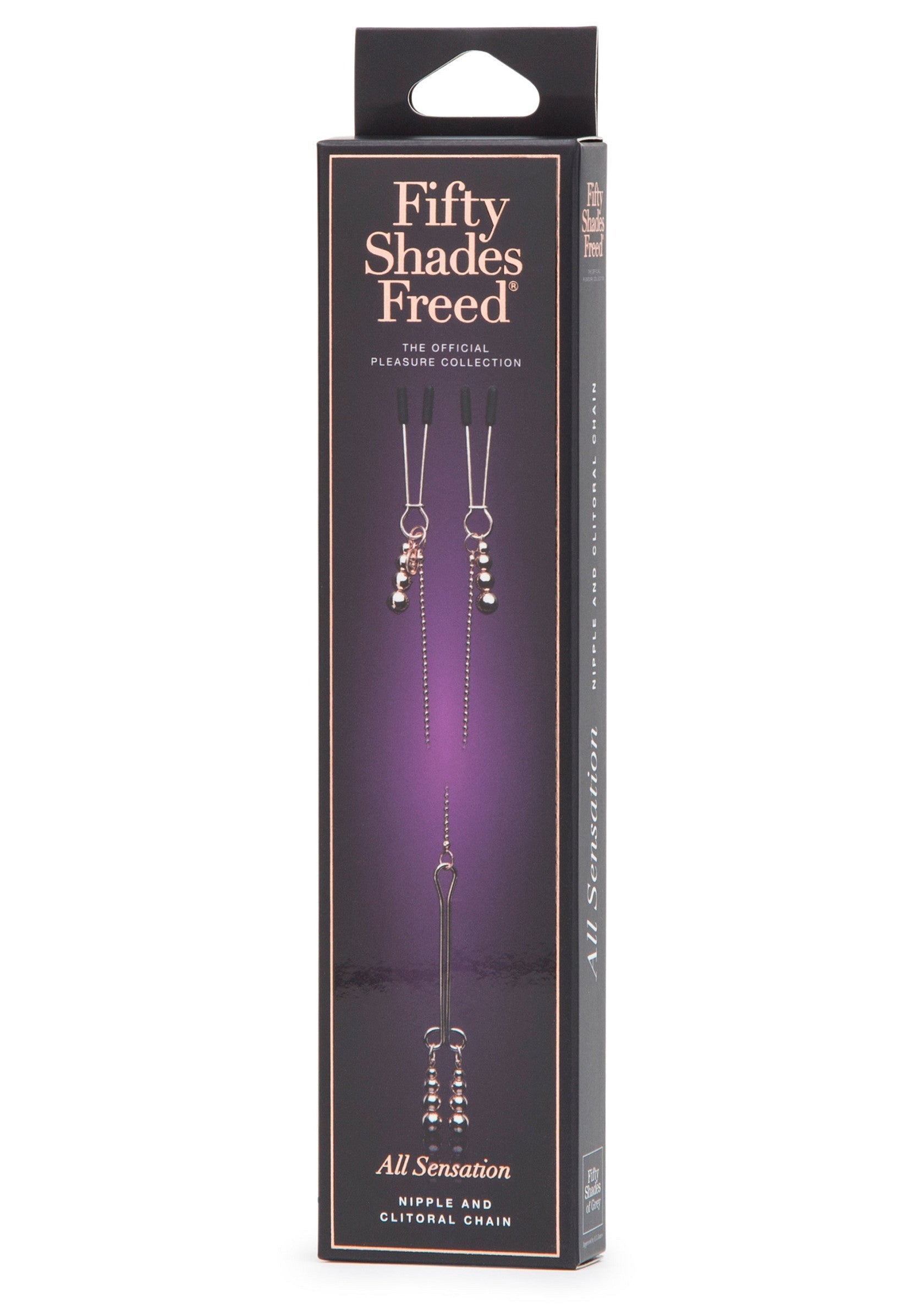Fifty Shades Freed All Sensation : Chaîne téton et clitoris pour une expérience sensuelle intense. Découvrez le plaisir ultime !; Fifty Shades Freed All Sensation: tepel- en clitorisketting voor een intense sensuele ervaring. Ontdek ultiem genot!; Fifty Shades Freed All Sensation: Nipple and clitoral chain for an intense sensual experience. Discover ultimate pleasure!