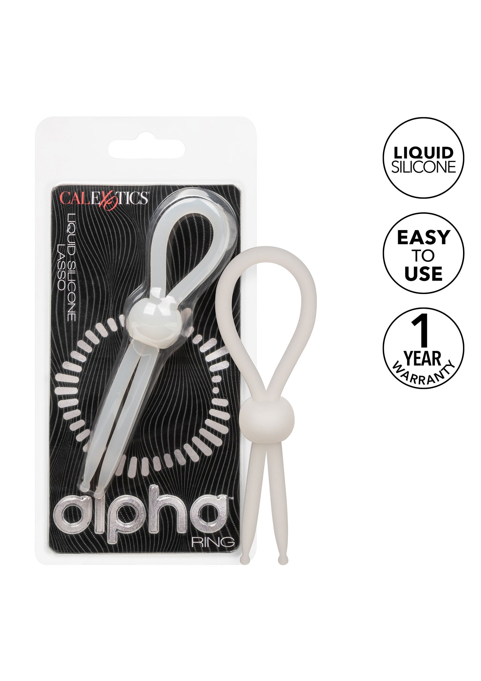 Anneau pénien Alpha en silicone liquide. Facile à utiliser et garanti 1 an. Pour plus de plaisir !; Alpha penisring van vloeibare siliconen. Gemakkelijk te gebruiken en 1 jaar garantie. Voor meer plezier!; Liquid silicone Alpha cock ring. Easy to use and 1 year warranty. For added pleasure!