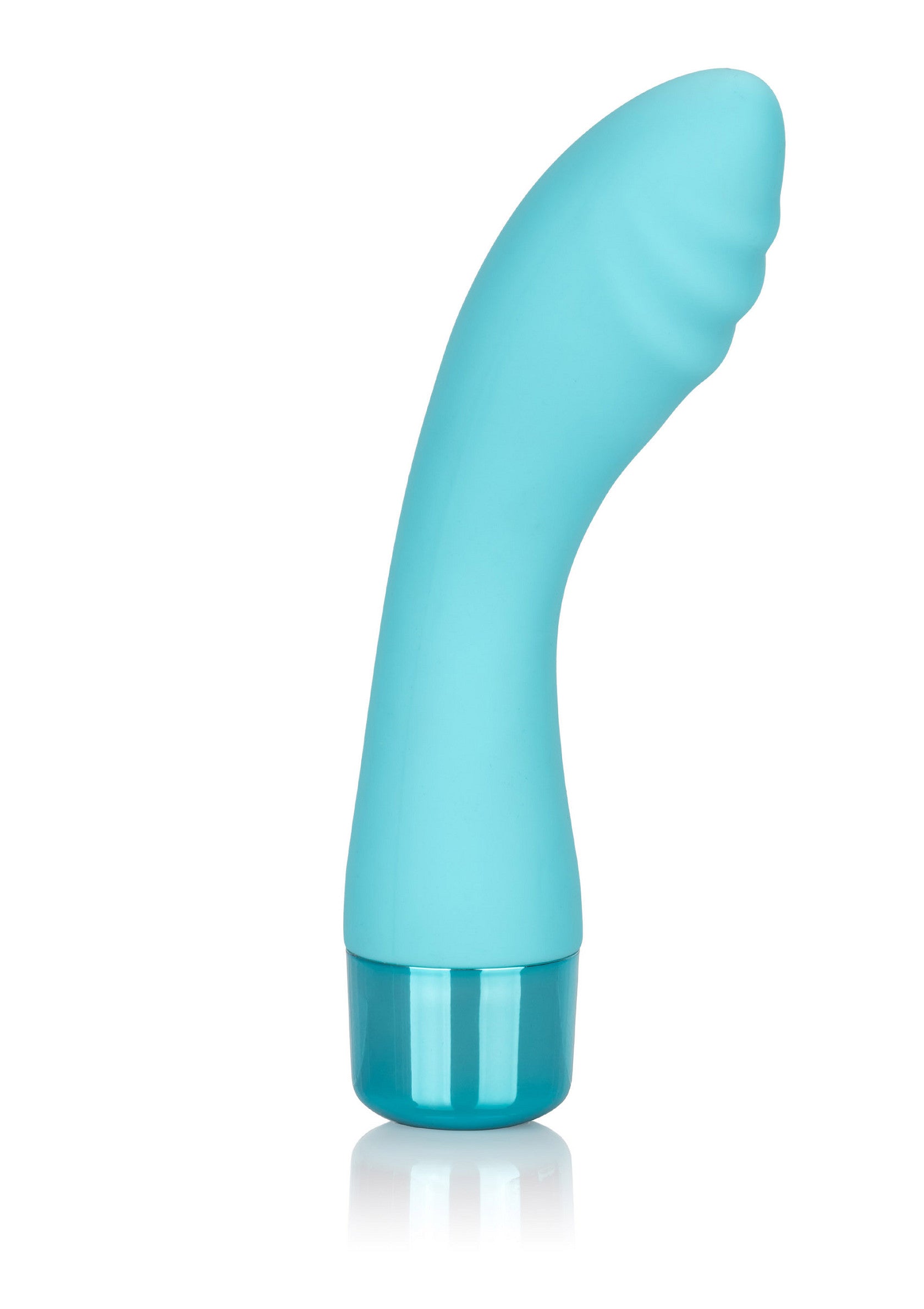 Vibromasseur turquoise incurvé pour le plaisir. Compact et facile à utiliser.; Turquoise vibrator met curve voor plezier. Compact en makkelijk te gebruiken.; Curved turquoise vibrator for pleasure. Compact and easy to use.