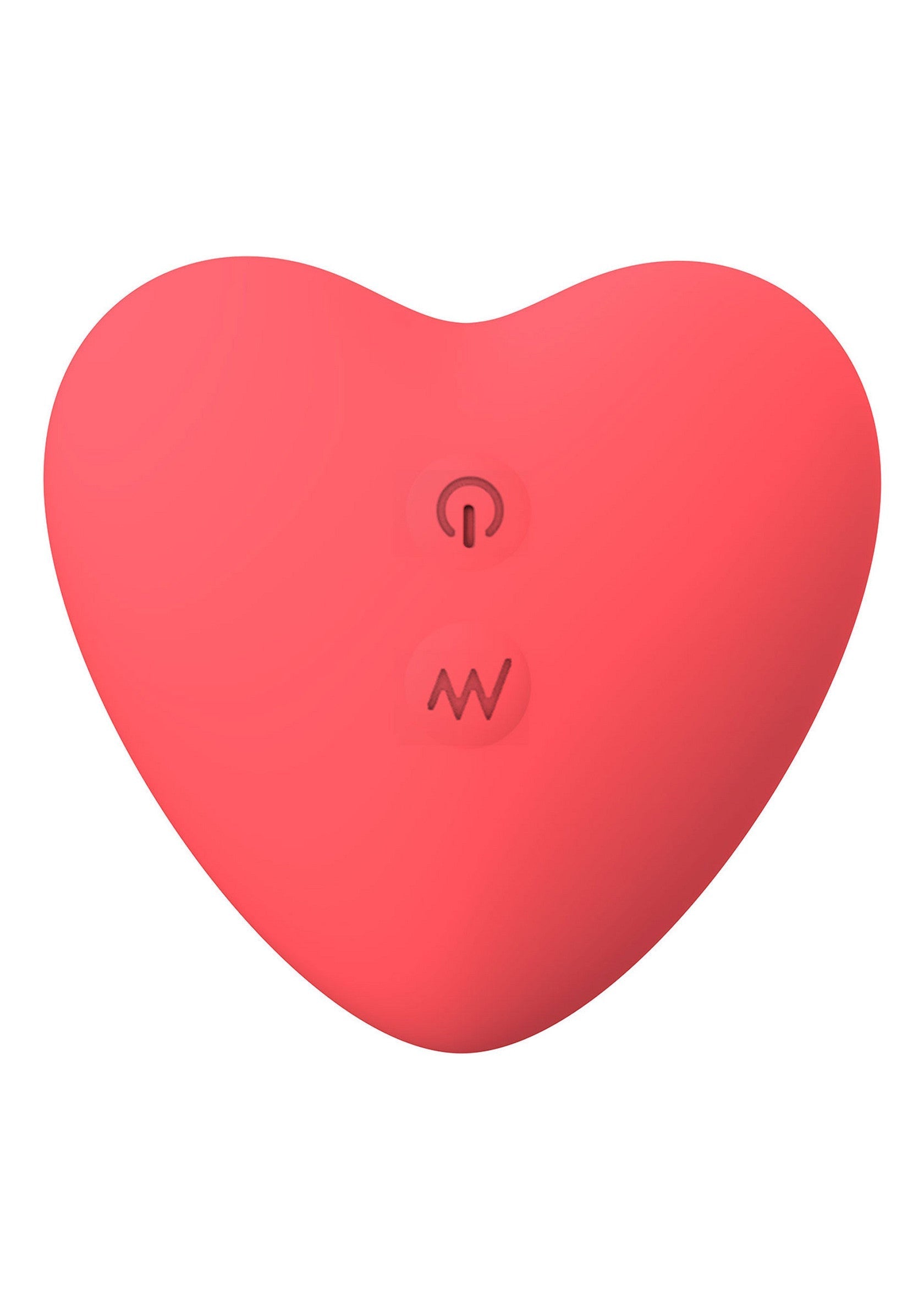 Masseur cardiaque vibrant en silicone rose avec boutons d'alimentation et de vibration.; Roze siliconen vibrerende hartvormige massager met aan/uit- en vibratieknoppen.; Pink silicone vibrating heart massager with power and vibration buttons.