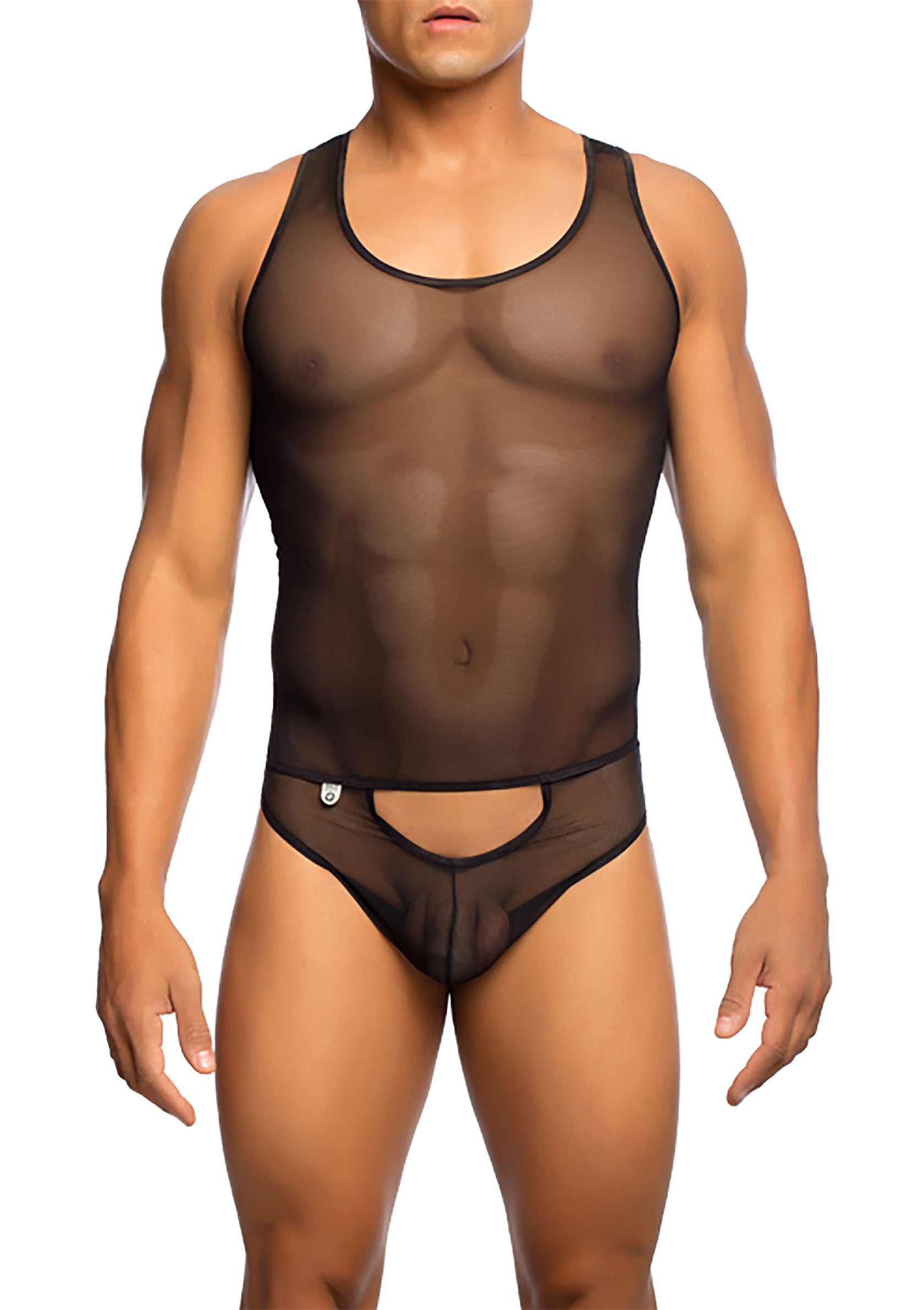 Body de lingerie homme transparent noir. Combinaison sexy pour homme, idéale pour les soirées spéciales.; Zwarte, doorschijnende herenbody. Sexy mannenpak, ideaal voor speciale avonden.; Black see-through men's bodysuit. Sexy men's suit, ideal for special evenings.