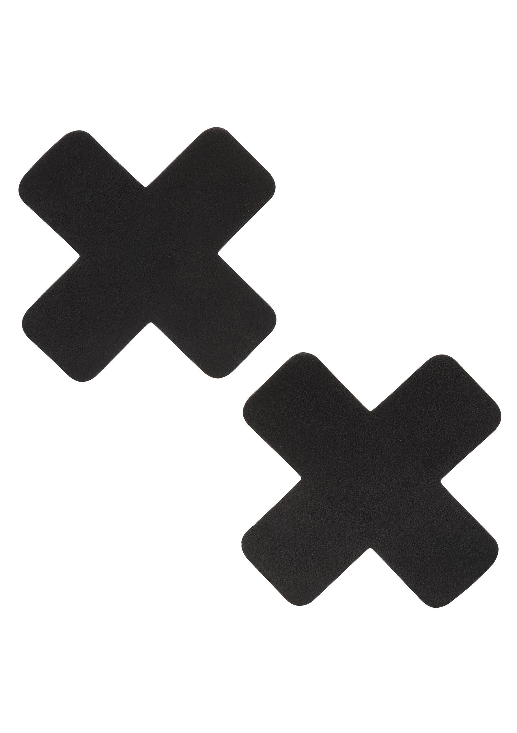 Cache-tétons en forme de croix noir.; Zwarte kruisvormige tepelbedekkers.; Black cross-shaped nipple covers.