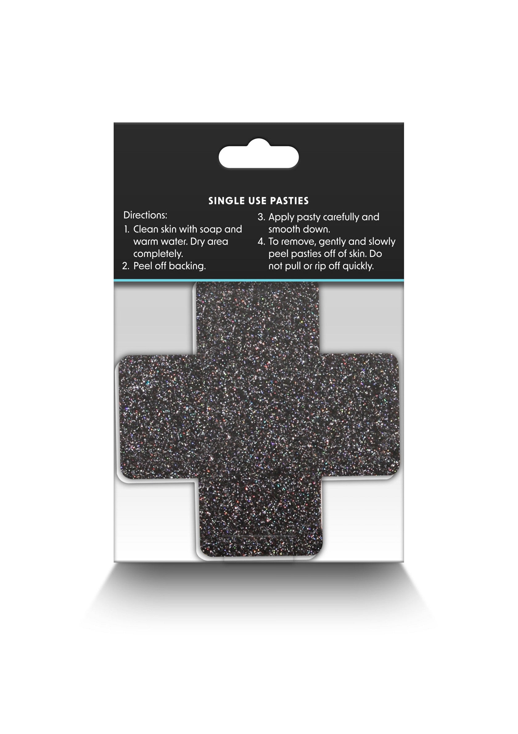 Cache-tétons à paillettes en forme de croix, discrets et élégants pour une tenue sans bretelles parfaite.; Glitter tepelbedekkers in kruisvorm, discreet en elegant voor een perfecte strapless outfit.; Cross-shaped glitter nipple covers, discreet & elegant for a perfect strapless outfit. Single use pasties.