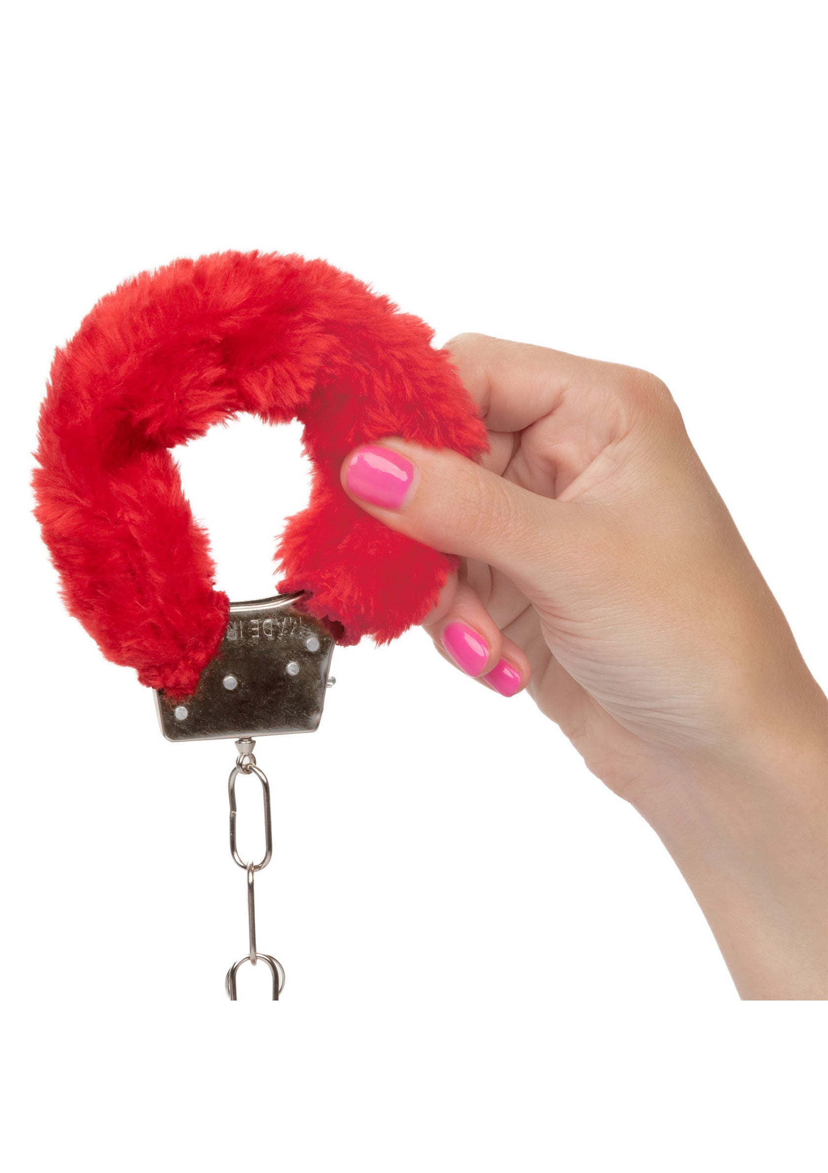 Menottes en fausse fourrure rouge pour un jeu coquin et amusant. Découvrez le plaisir !; Rode, pluche handboeien voor speelse en ondeugende momenten. Ontdek de fun!; Red, furry handcuffs for playful and naughty moments. Discover the fun!
