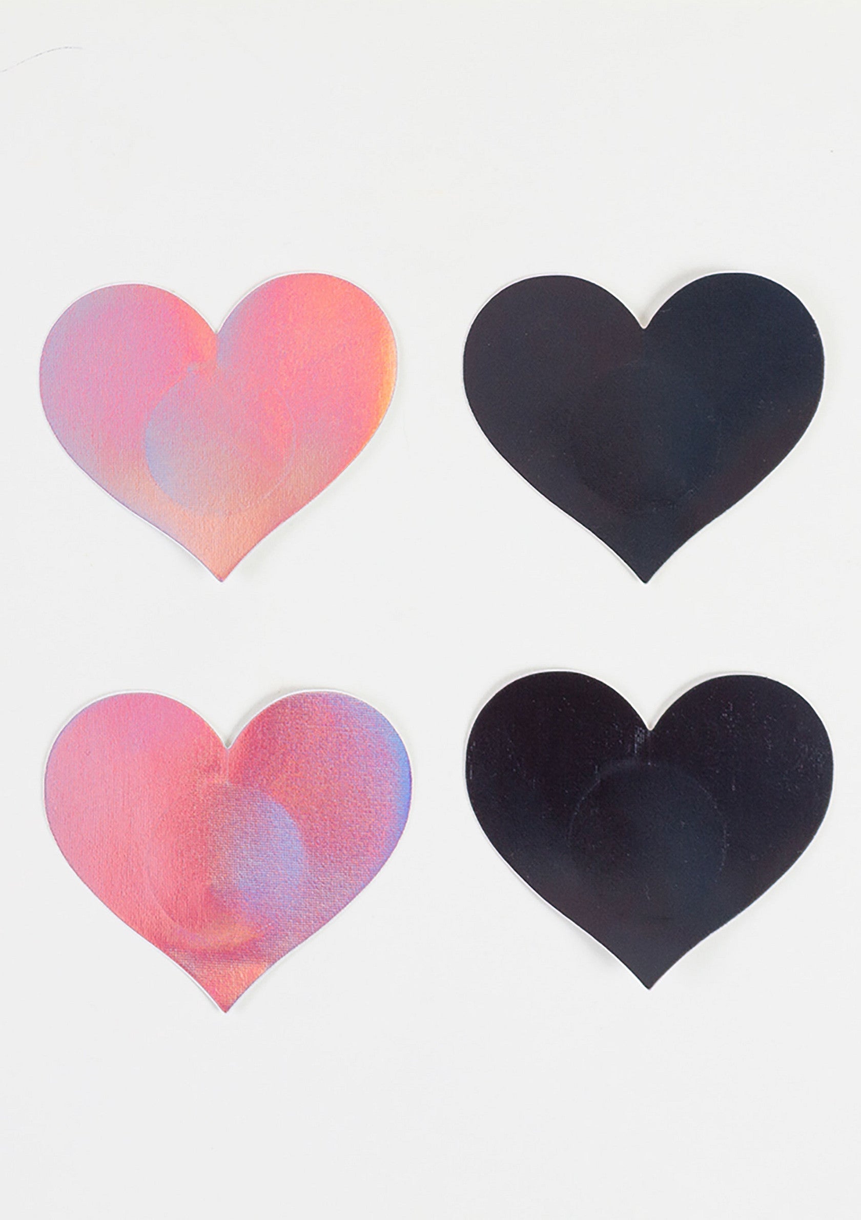 Cache-tétons en forme de cœur pailletés roses et noirs pour une touche de fantaisie.; Roze en zwarte glitter hartvormige tepelbedekkers voor een vleugje fantasie.; Pink and black glitter heart shaped pasties for a touch of whimsy.