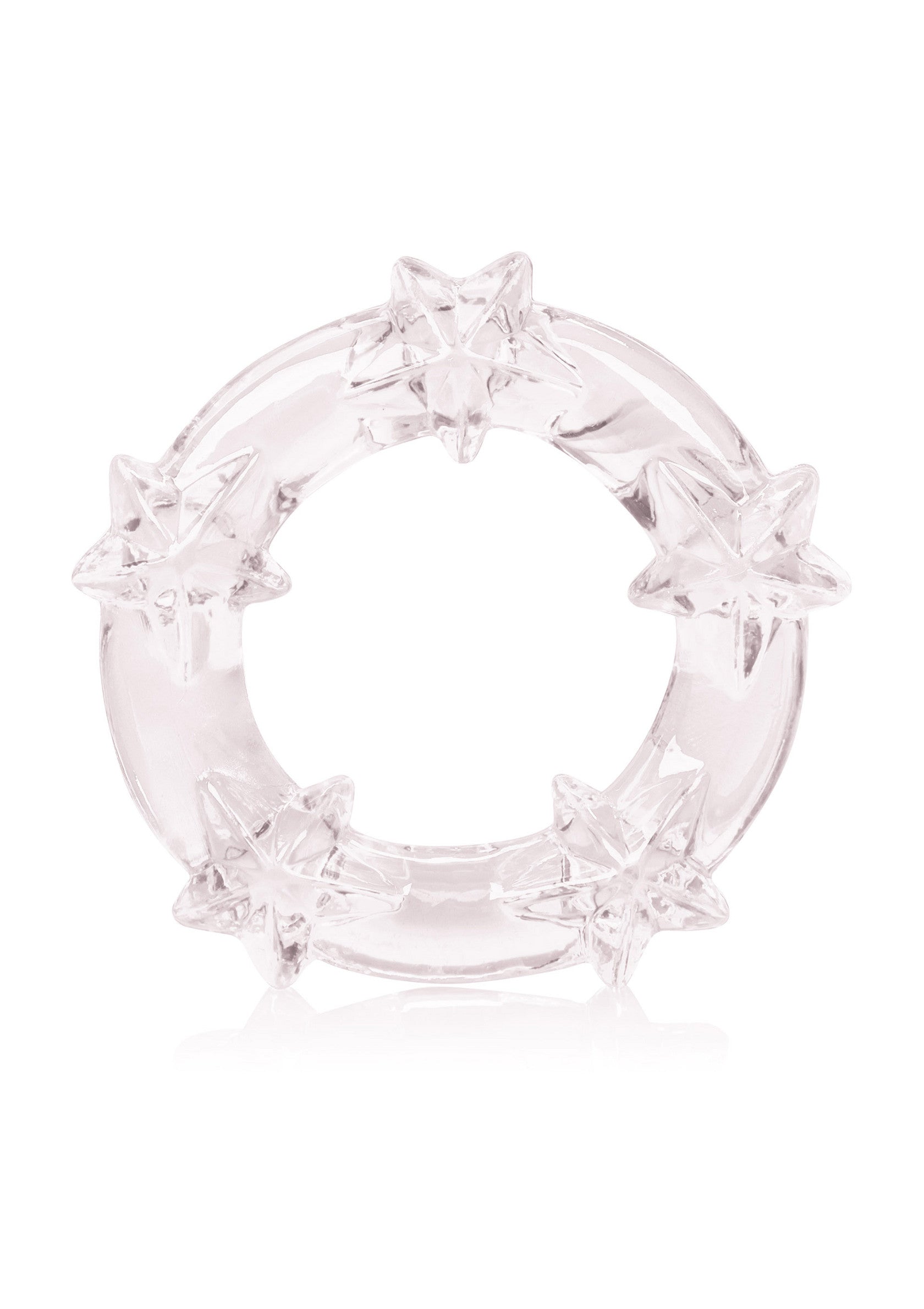 Anneau transparent orné d'étoiles scintillantes. Accessoire ludique pour adultes.; Transparante ring versierd met fonkelende sterren. Speels accessoire voor volwassenen.; Transparent ring adorned with sparkling stars. Playful adult accessory.