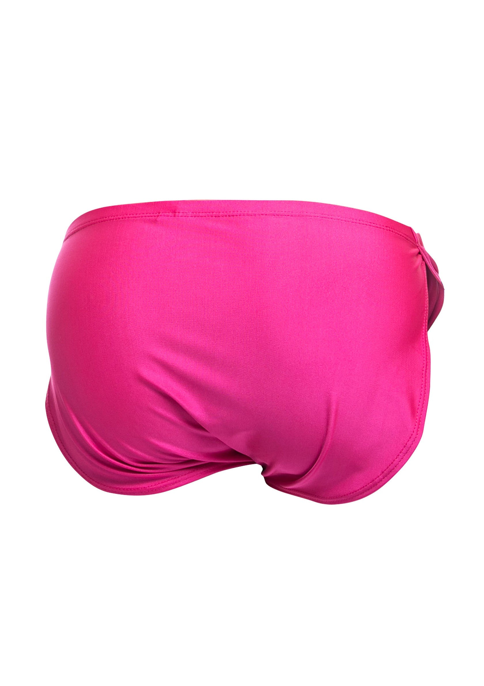 Bas de maillot de bain rose vif avec détail noué, idéal pour la plage.; Felroze zwembroekje met strikdetail, perfect voor het strand.; Bright pink swimsuit bottoms with knot detail, perfect for the beach.
