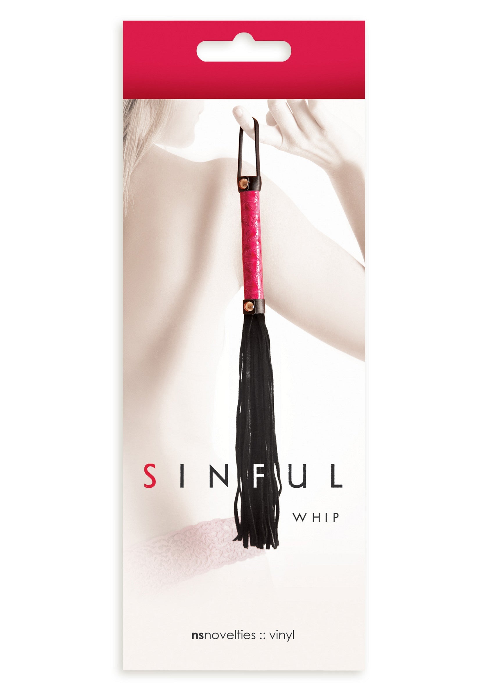 Fouet 'Sinful Whip' noir et rose pour jeux coquins. Accessoire de séduction parfait pour pimenter votre vie amoureuse.; Zwarte en roze 'Sinful Whip' voor ondeugende spelletjes. Het perfecte verleidingsaccessoire om je liefdesleven op te fleuren.; Black & pink 'Sinful Whip' for playful games. The perfect seduction accessory to spice up your love life.