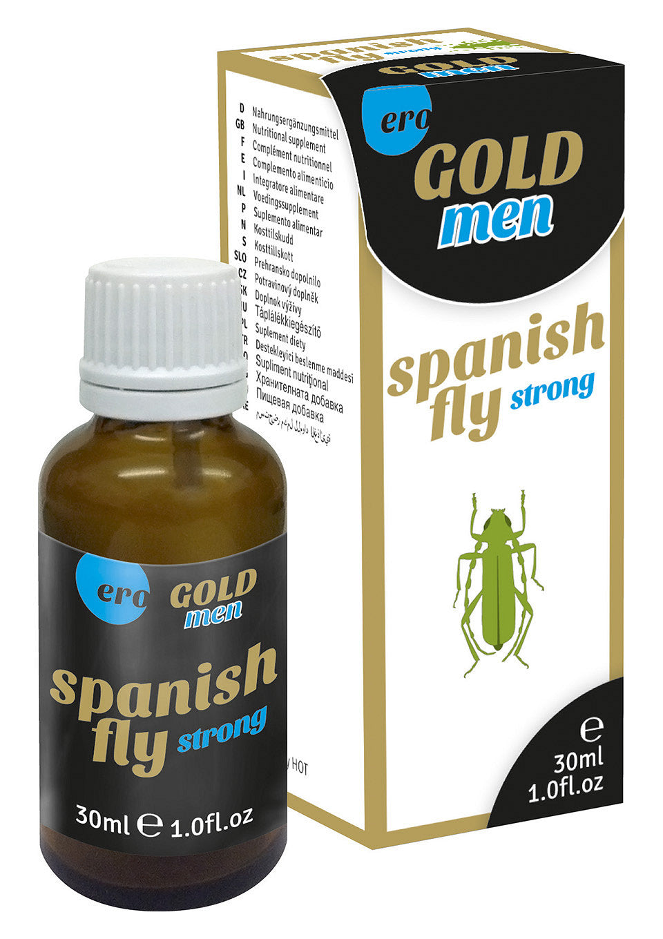 Aphrodisiaque pour hommes Ero Gold Men Spanish Fly Strong. Stimulant sexuel puissant, 30ml.; Ero Gold Men Spanish Fly Strong afrodisiacum voor mannen. Krachtige seksuele stimulant, 30ml.; Ero Gold Men Spanish Fly Strong aphrodisiac for men. Powerful sexual stimulant, 30ml.