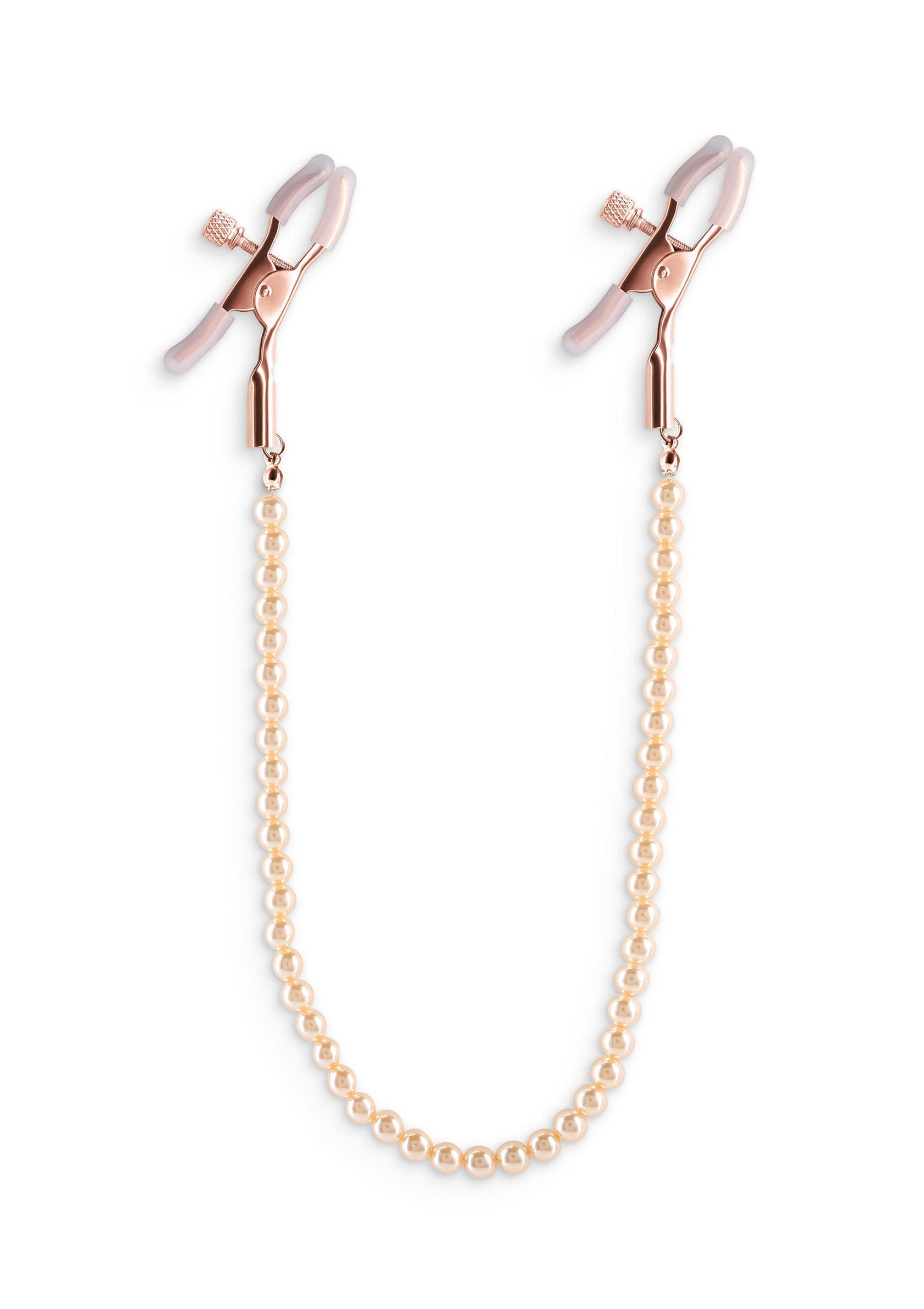 Pinces à tétons glamour avec chaîne de perles pour une expérience sensuelle et élégante. Explorez votre côté coquin avec style!; Glamoureuze tepelklemmen met parelketting voor een sensuele en elegante ervaring. Ontdek je speelse kant in stijl!; Glamorous nipple clamps with pearl chain for a sensual and elegant experience. Explore your playful side in style!