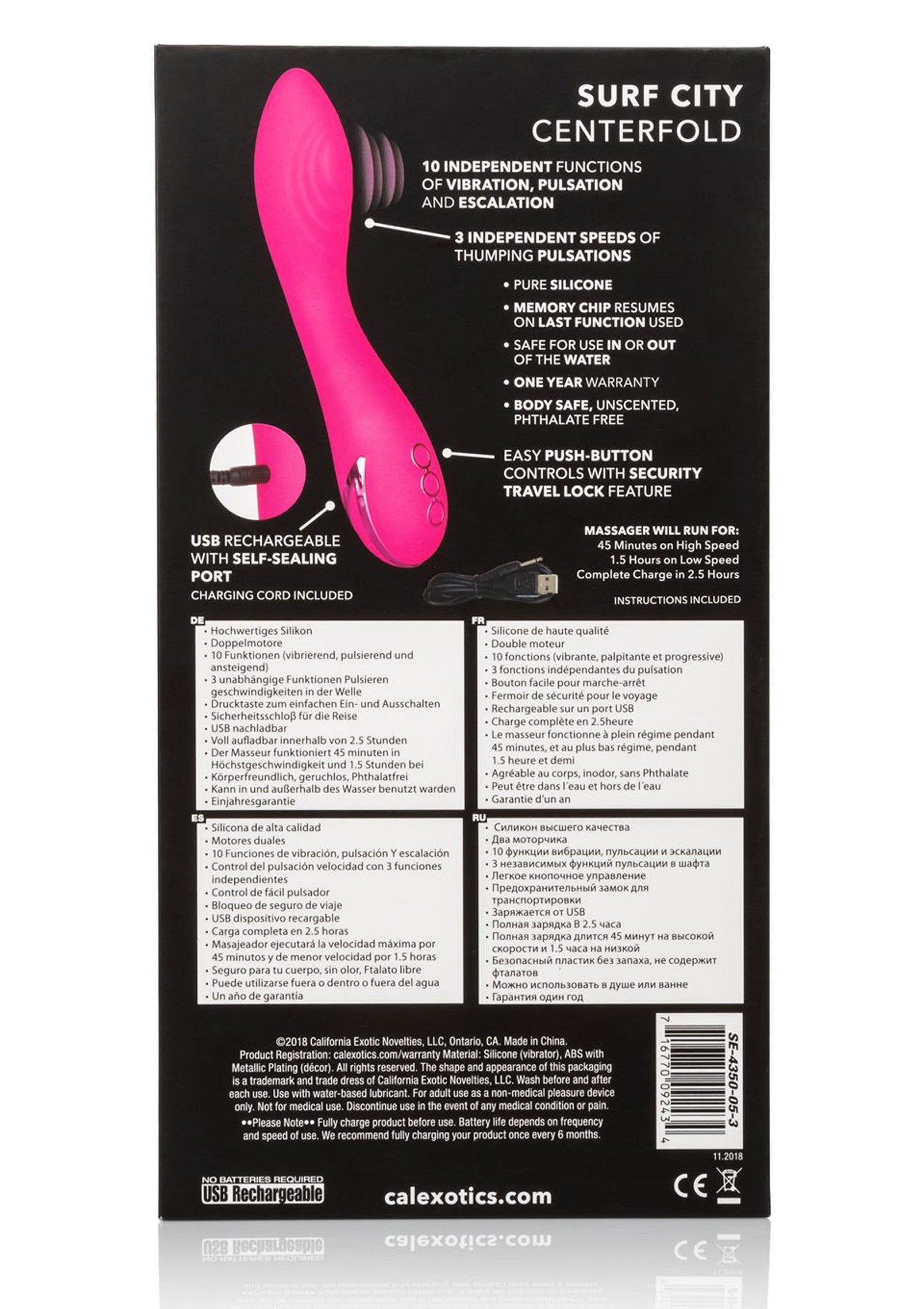 Masseur rechargeable Surf City Centerfold rose, 10 fonctions, silicone, parfait pour le plaisir personnel. Recharge USB.; Roze Surf City Centerfold oplaadbare vibrator, 10 functies, siliconen, perfect voor intiem genot. USB-oplaadbaar.; Pink Surf City Centerfold rechargeable vibrator, 10 functions, silicone, perfect for personal pleasure. USB rechargeable.