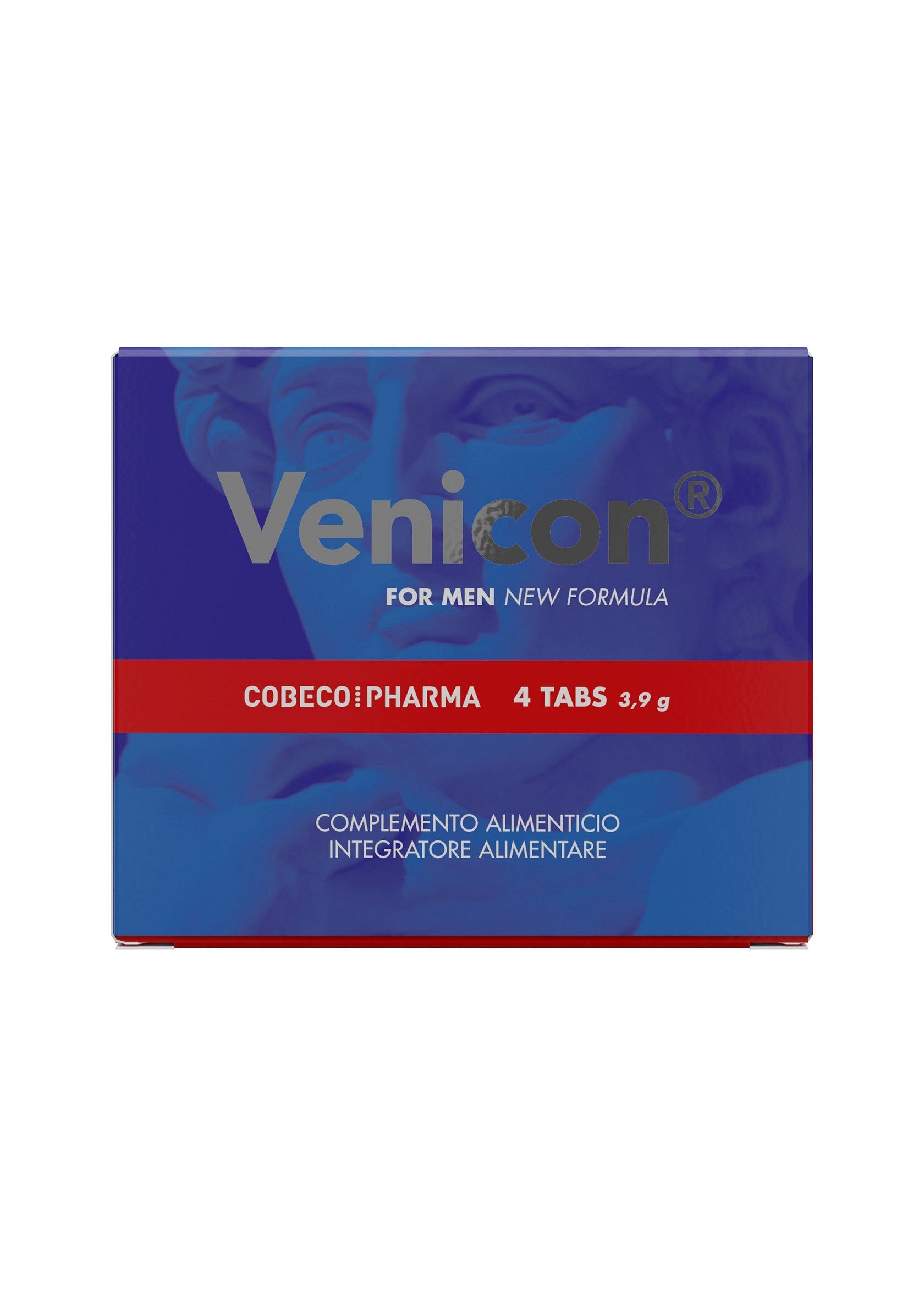 Venicon pour hommes nouvelle formule, complément alimentaire en comprimés, 4 comprimés par boîte.; Venicon voor mannen nieuwe formule, voedingssupplement in tabletvorm, 4 tabletten per verpakking.; Venicon for men new formula, food supplement in tablet form, 4 tabs per pack.