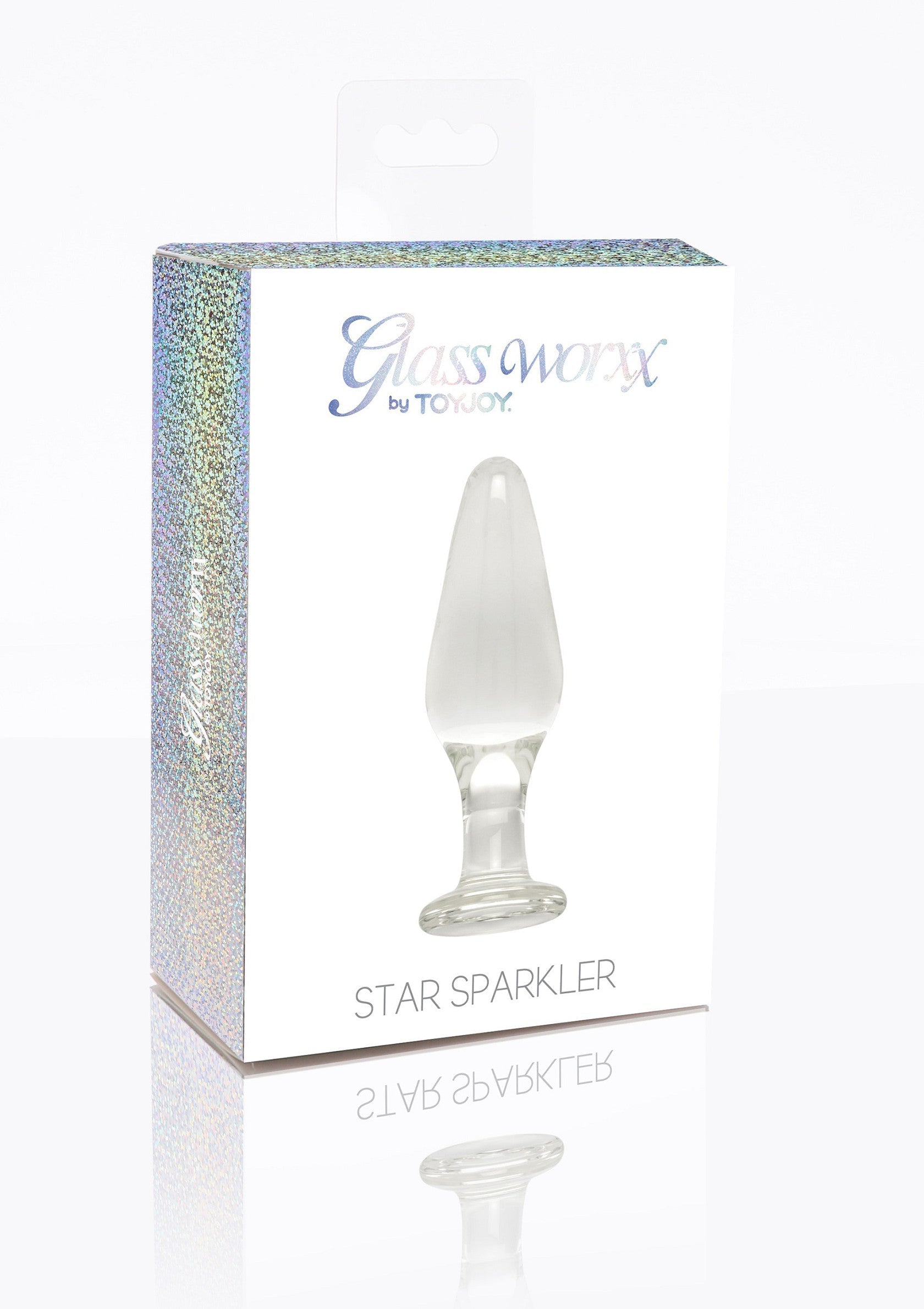 Glassworxx Star Sparkler : plug anal en verre transparent pour des sensations intenses et un plaisir scintillant. Découvrez-le dès maintenant !; Glassworxx Star Sparkler: transparante glazen anale plug voor intense sensaties en sprankelend genot. Ontdek het nu!; Glassworxx Star Sparkler: clear glass anal plug for intense sensations and sparkling pleasure. Discover it now!