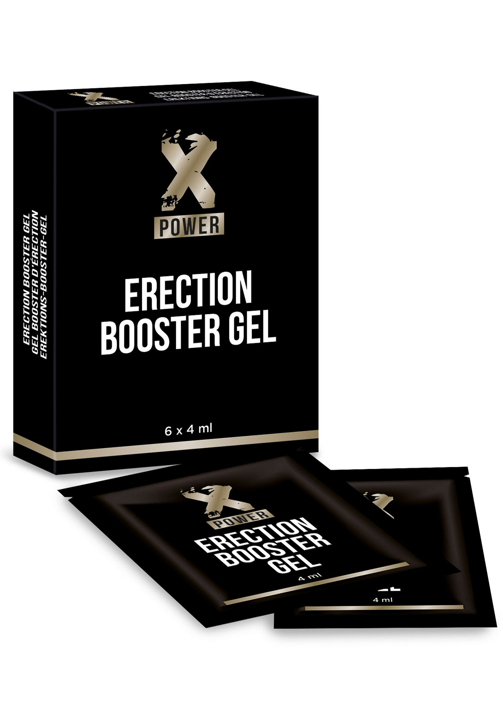 X Power Gel Booster d'Érection : améliorez votre performance avec ce gel stimulant. Boîte de 6 sachets de 4ml.; X Power Erectie Booster Gel: verbeter je prestaties met deze stimulerende gel. Doos met 6 zakjes van 4ml.; X Power Erection Booster Gel: Enhance performance with this stimulating gel. Box of 6 sachets of 4ml.
