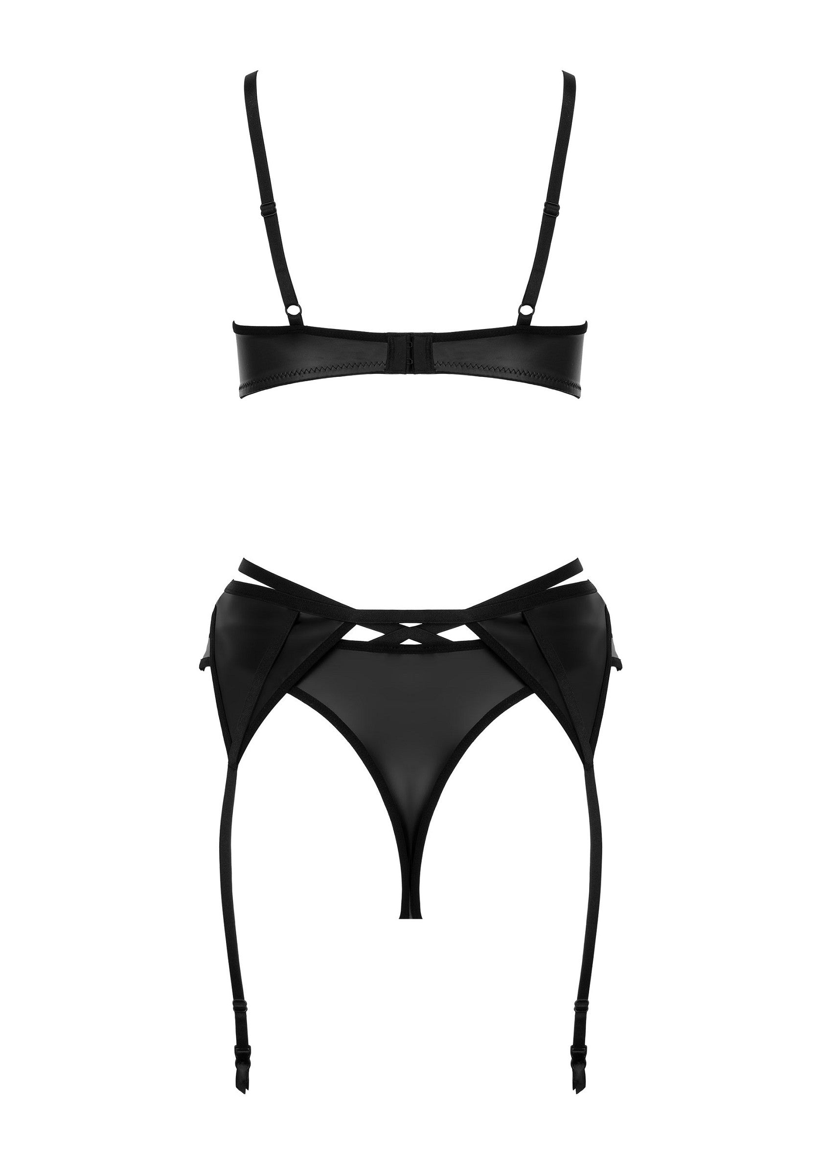 Ensemble de lingerie noir séduisant : soutien-gorge et porte-jarretelles; Verleidelijke zwarte lingerie set: beha en jarretelgordel; Seductive black lingerie set: bra and suspender belt
