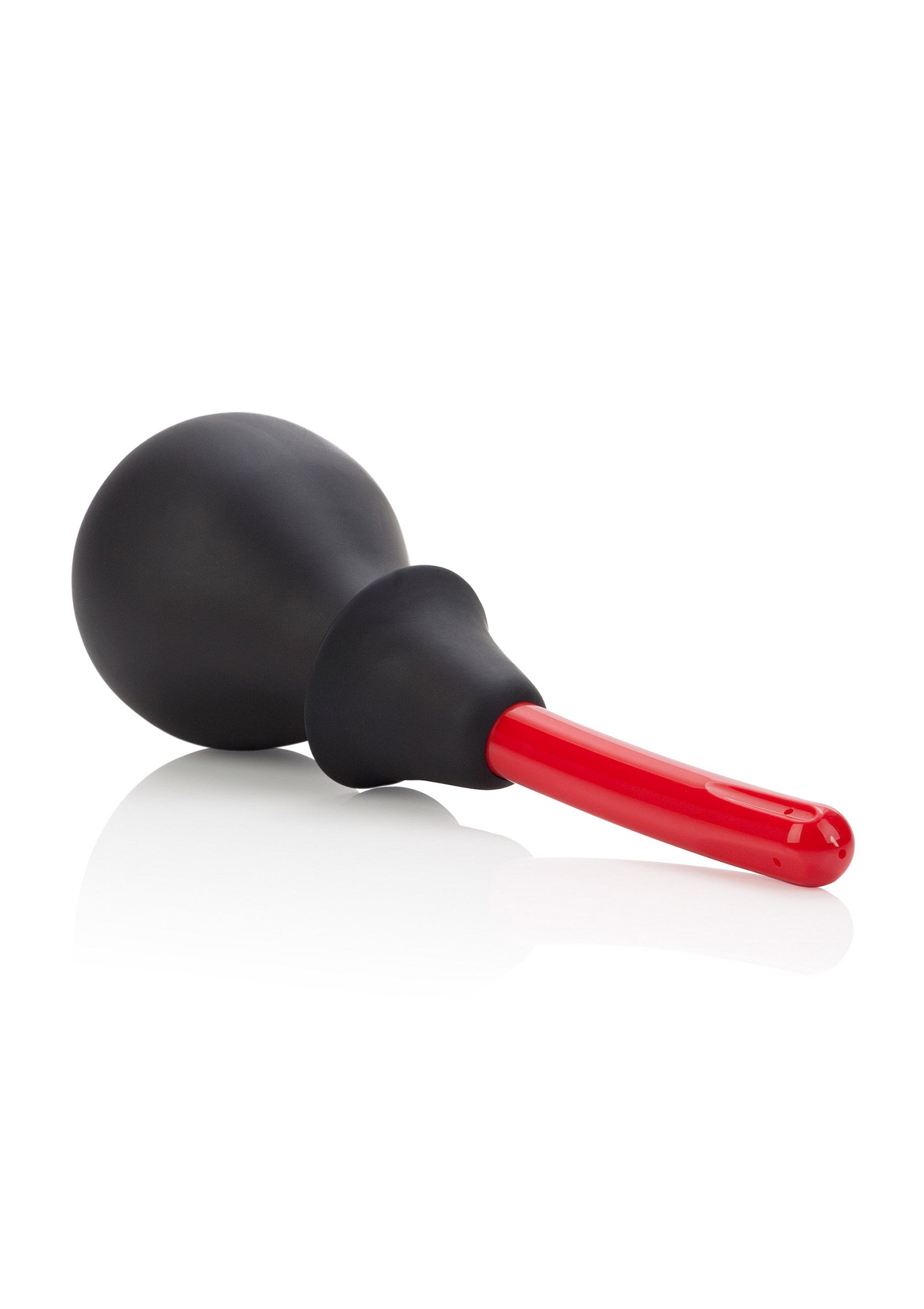 Poire à lavement noire et rouge pour l'hygiène intime et le plaisir.; Zwarte en rode klysma voor intieme hygiëne en plezier.; Black and red enema bulb for intimate hygiene and pleasure.