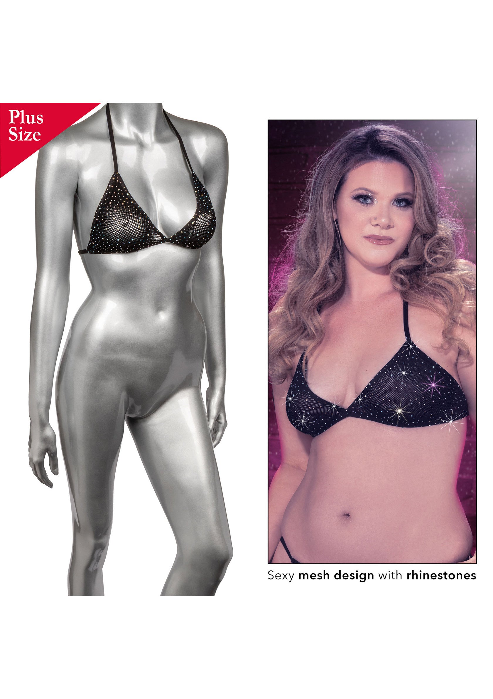 Haut de bikini en résille sexy avec strass. Taille Plus disponible.; Sexy mesh bikini top met strass steentjes. Plus size beschikbaar.; Sexy mesh bikini top with rhinestones. Plus Size Available.