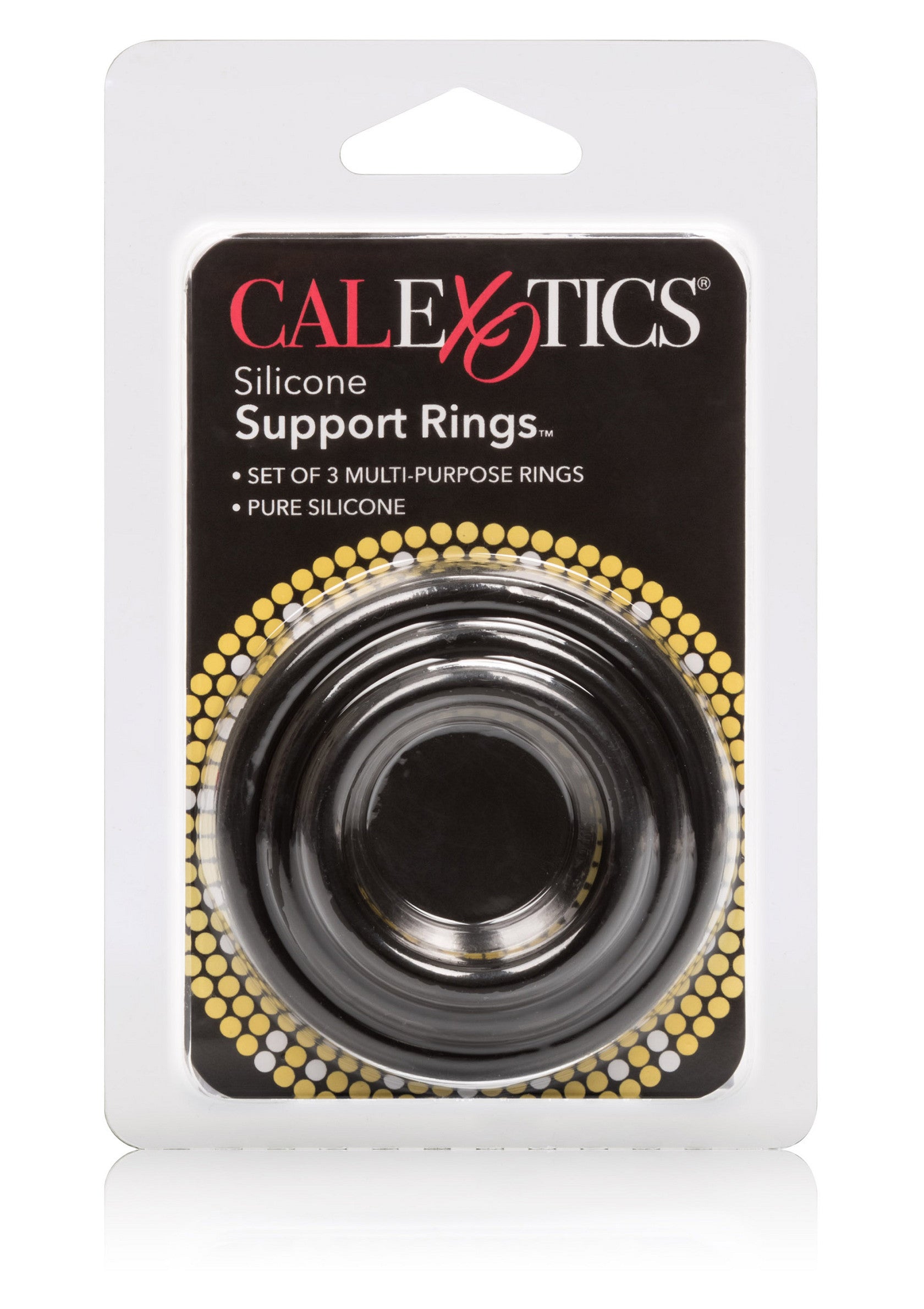 Anneaux de soutien en silicone CalExotics. Ensemble de 3 anneaux polyvalents en silicone pur.; CalExotics siliconen steunringen. Set van 3 multifunctionele ringen van pure siliconen.; CalExotics silicone support rings. Set of 3 multi-purpose rings made of pure silicone.