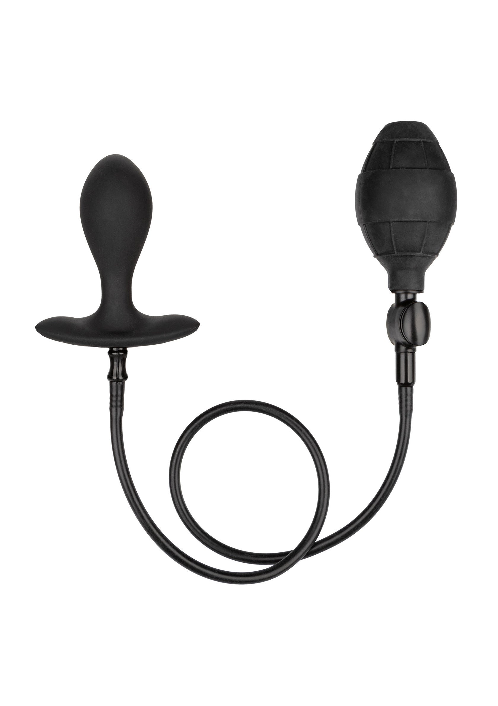 Plug anal gonflable noir pour une expérience de plaisir personnalisée.; Zwarte opblaasbare anale plug voor een gepersonaliseerde plezierbeleving.; Black inflatable butt plug for a customized pleasure experience.