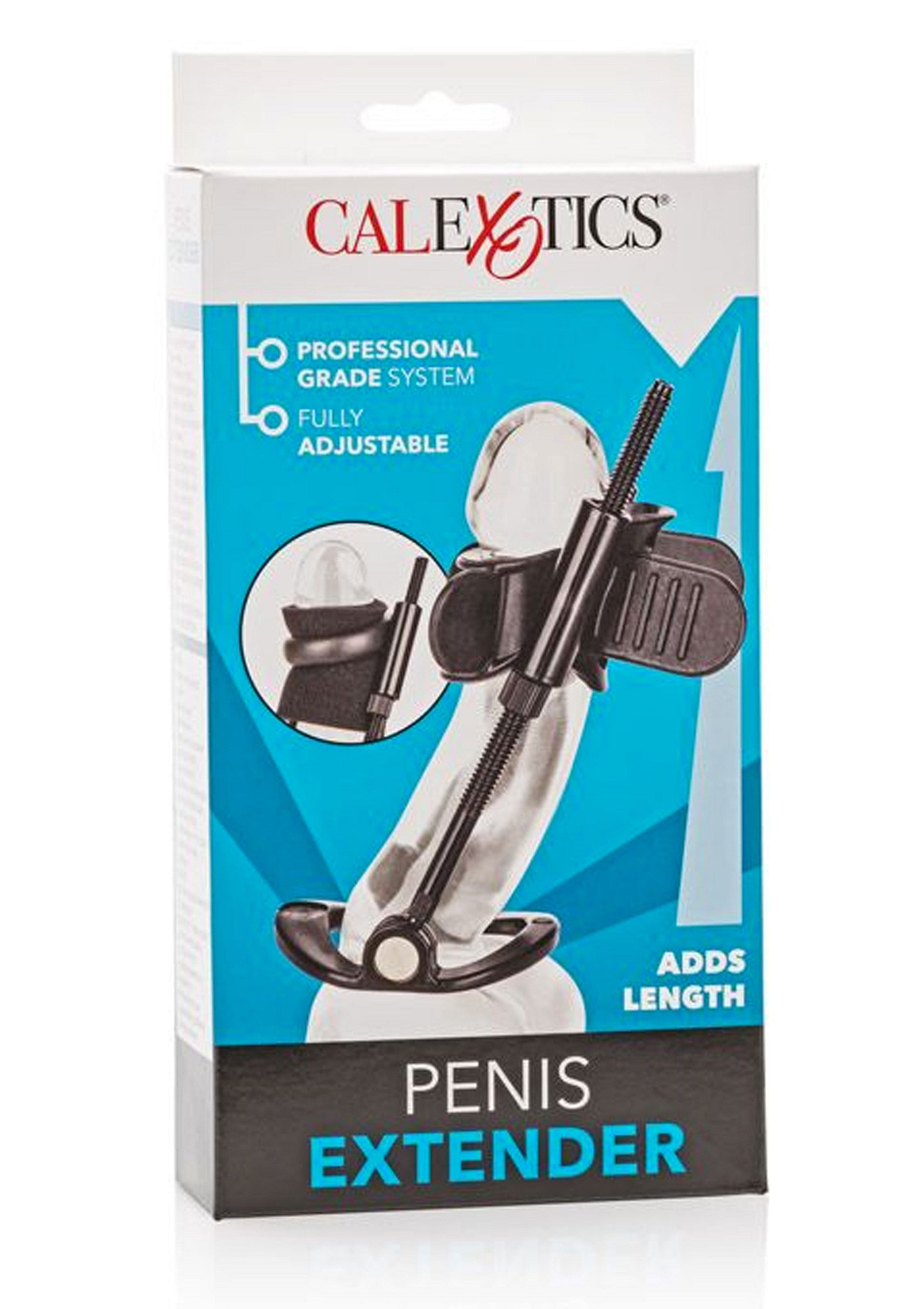Extenseur de pénis CalExotics : système de qualité professionnelle, entièrement réglable pour ajouter de la longueur.; CalExotics penisverlenger: professioneel systeem, volledig verstelbaar om lengte toe te voegen.; CalExotics penis extender: Professional grade system, fully adjustable to add length.