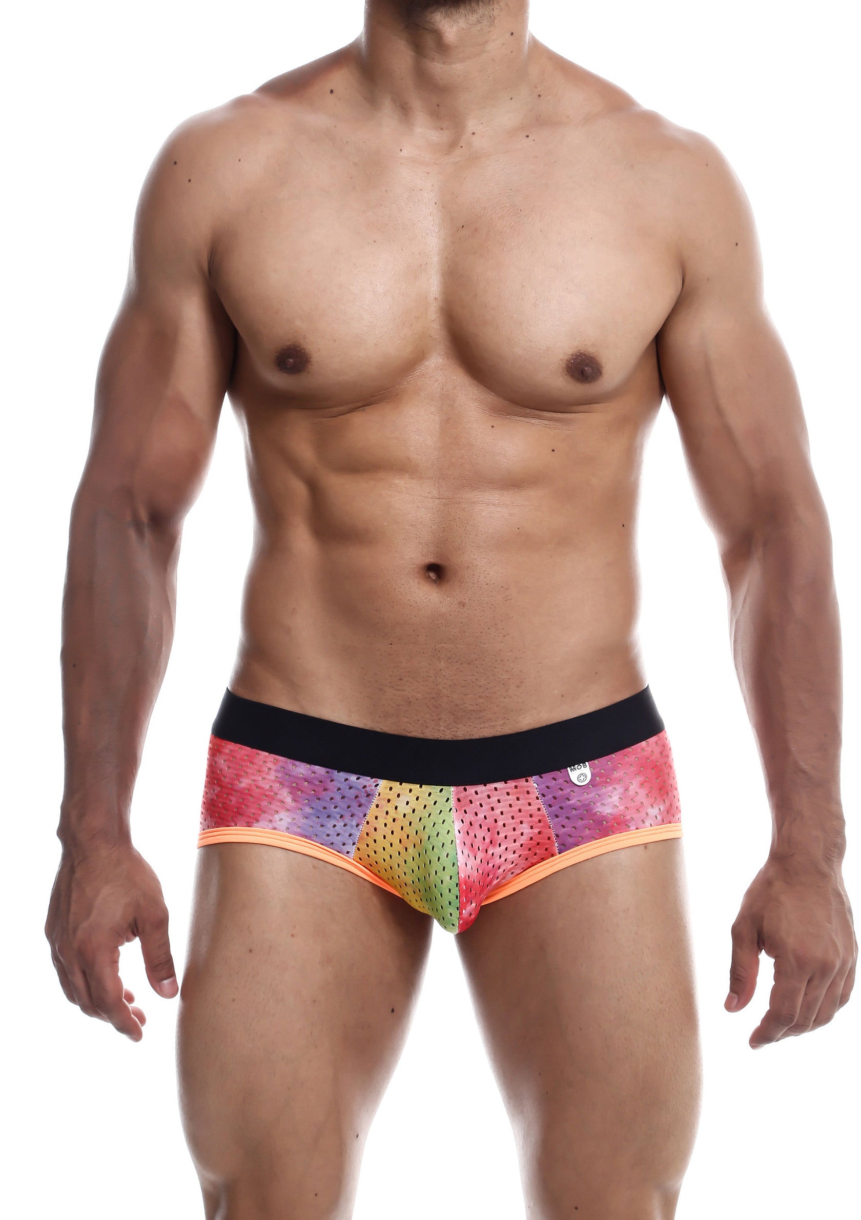 Slip pour homme sexy avec motif tie-dye et détails en maille.; Sexy heren slip met tie-dye design en mesh details.; Sexy men's brief with tie-dye design and mesh details.