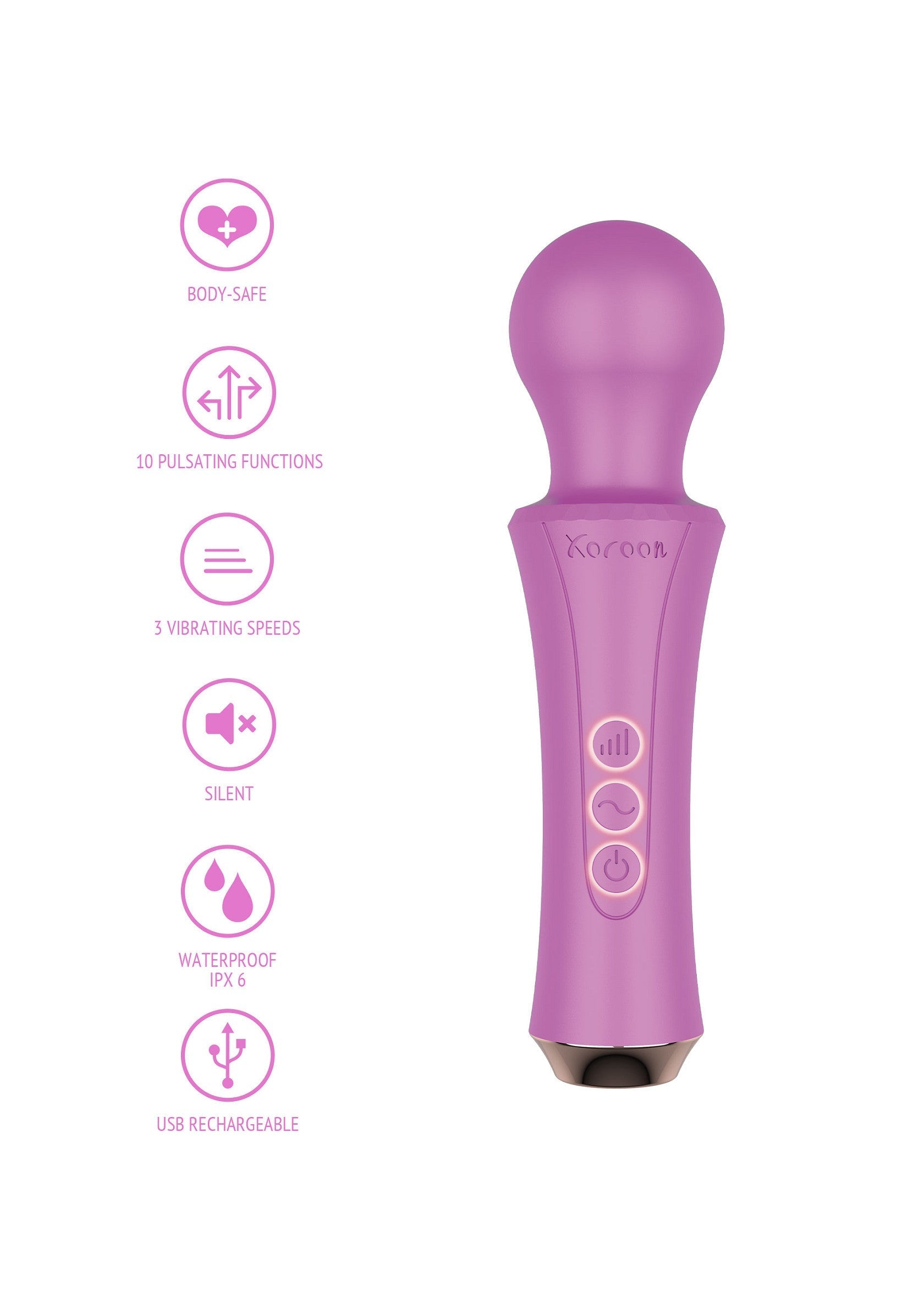 Masseur vibrant violet Koroo, rechargeable USB, étanche, avec 10 fonctions de pulsation et 3 vitesses. Silencieux et sûr pour le corps.; Paarse Koroo vibrerende stimulator, USB oplaadbaar, waterdicht, met 10 pulserende functies en 3 snelheden. Stil en veilig voor het lichaam.; Purple Koroo vibrating massager, USB rechargeable, waterproof, with 10 pulsating functions & 3 speeds. Silent & body-safe.