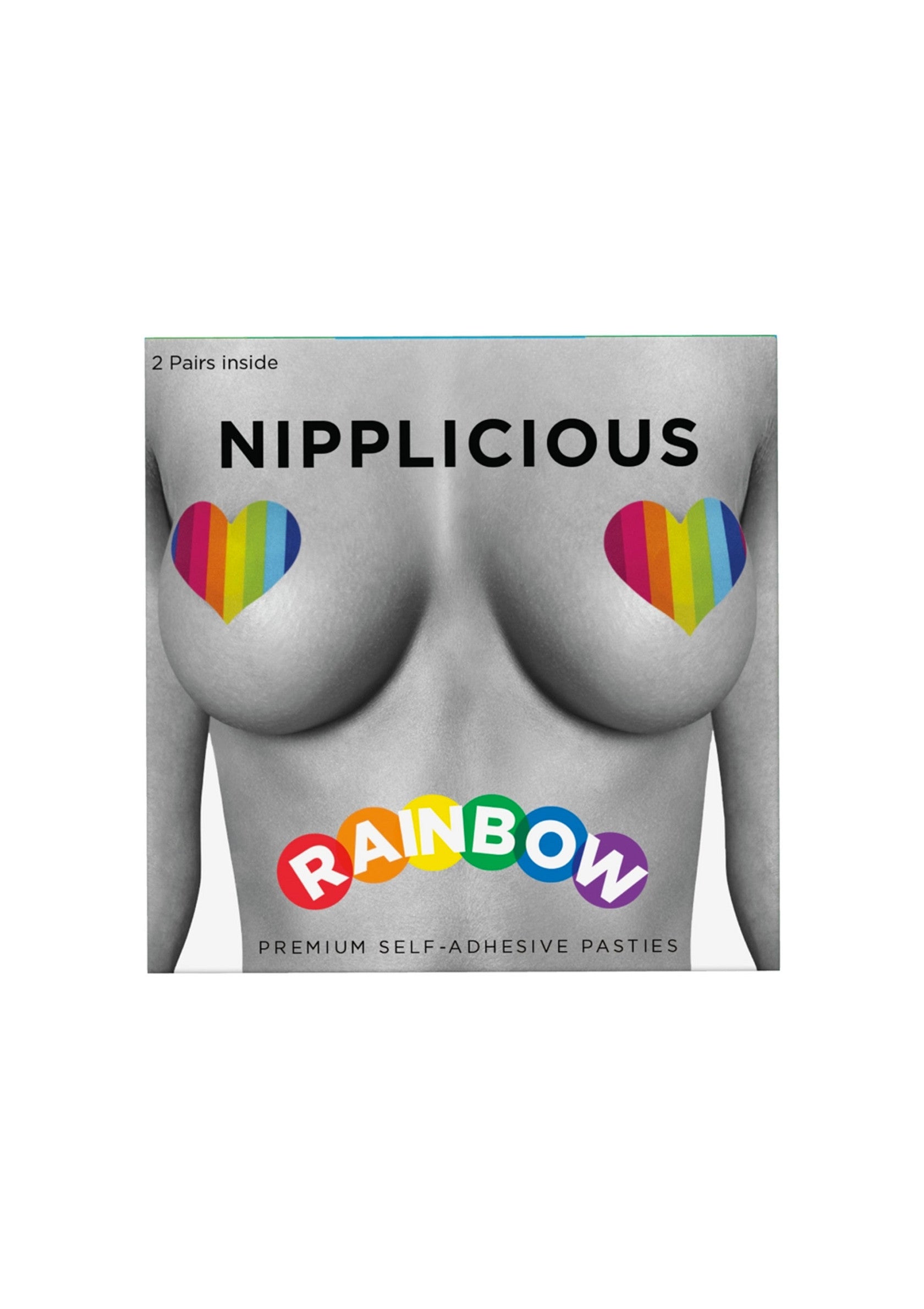 Cache-tétons arc-en-ciel Nipplicious. Paillettes autocollantes de qualité supérieure pour un look festif et coloré.; Nipplicious regenboog tepelbedekkers. Premium zelfklevende pailletten voor een feestelijke en kleurrijke look.; Nipplicious rainbow nipple covers. Premium self-adhesive pasties for a festive and colorful look.