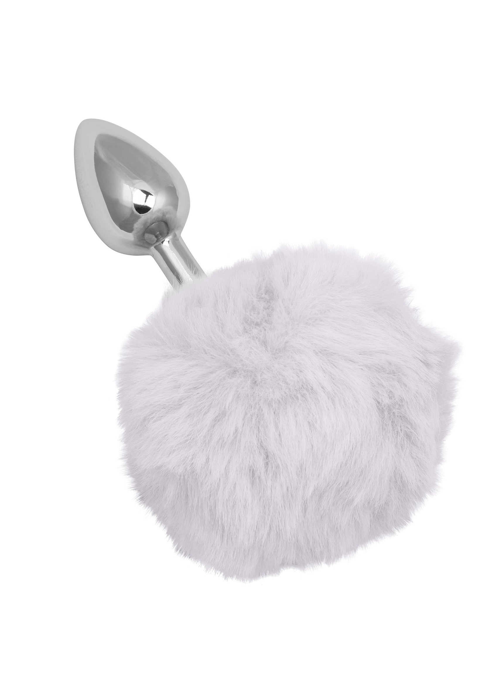 Plug anal queue de lapin blanche en métal. Accessoire coquin pour adultes.; Metalen buttplug met witte konijnenstaart. Speels speeltje voor volwassenen.; Metal butt plug with a white rabbit tail. Playful adult toy.