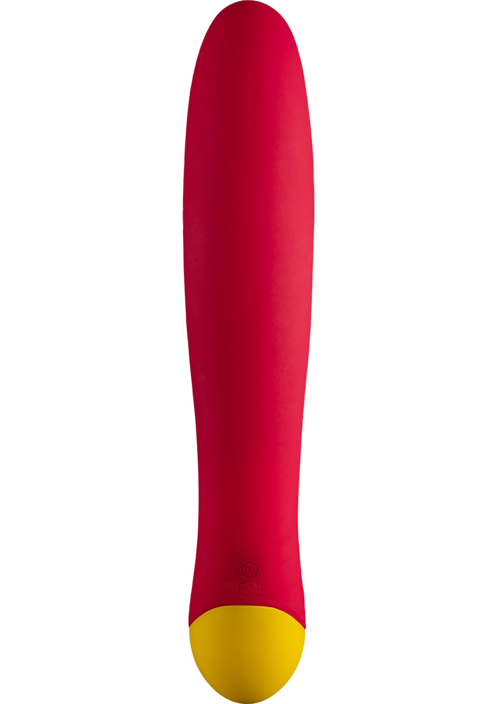 Vibromasseur rouge et jaune pour des moments intimes et amusants. Découvrez le plaisir sensoriel !; Rode en gele vibrator voor intieme en leuke momenten. Ontdek sensueel plezier!; Red and yellow vibrator for intimate and fun moments. Discover sensory pleasure!