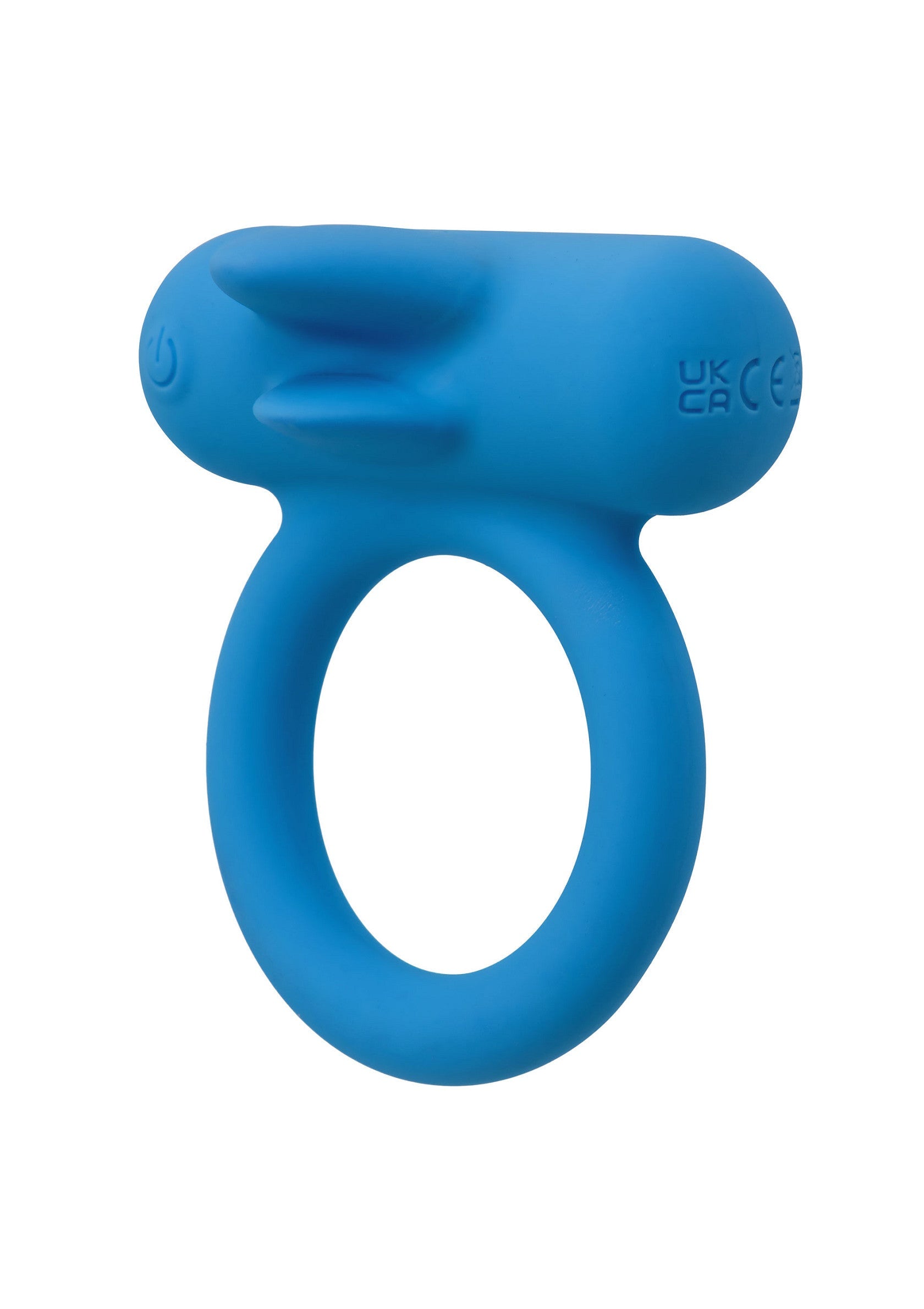 Anneau pénien vibrant bleu en forme de lapin pour plus de plaisir.; Blauwe vibrerende penisring in de vorm van een konijn voor extra plezier.; Blue vibrating bunny-shaped cock ring for added pleasure.