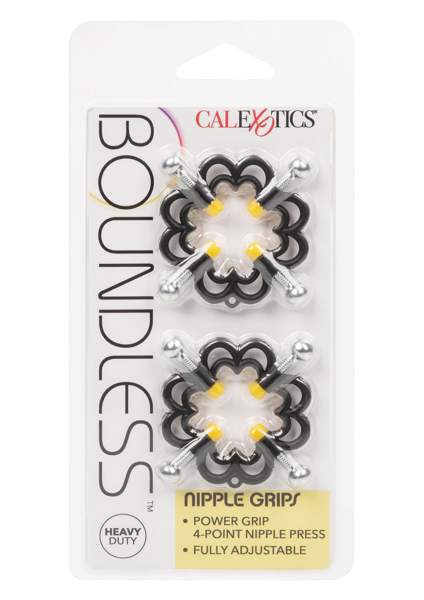 Pinces à tétons réglables Boundless Calexotics pour un plaisir intense et personnalisable. Fixation puissante et pression ciblée.; Calexotics Boundless verstelbare tepelklemmen voor intense en aanpasbare stimulatie. Krachtige grip en gerichte druk.; Calexotics Boundless adjustable nipple clamps for intense, customizable stimulation. Powerful grip & targeted pressure.