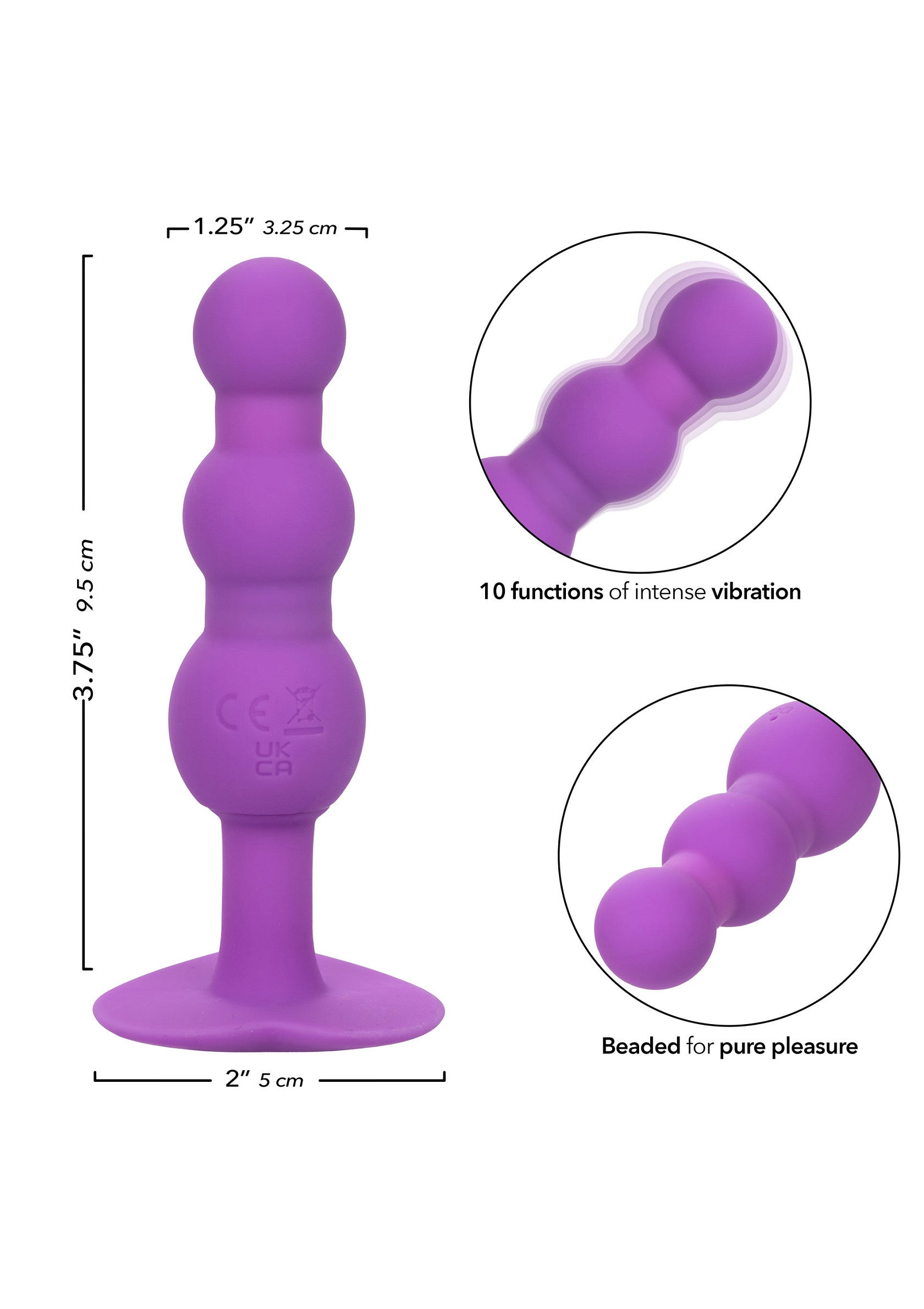 Plug anal vibrant à billes violettes pour un plaisir intense. 10 fonctions de vibration. Design perlé.; Paarse vibrerende anale buttplug met kralen voor intens plezier. 10 vibratiefuncties. Kraal ontwerp.; Purple beaded vibrating anal plug for intense pleasure. 10 functions of vibration. Beaded design.