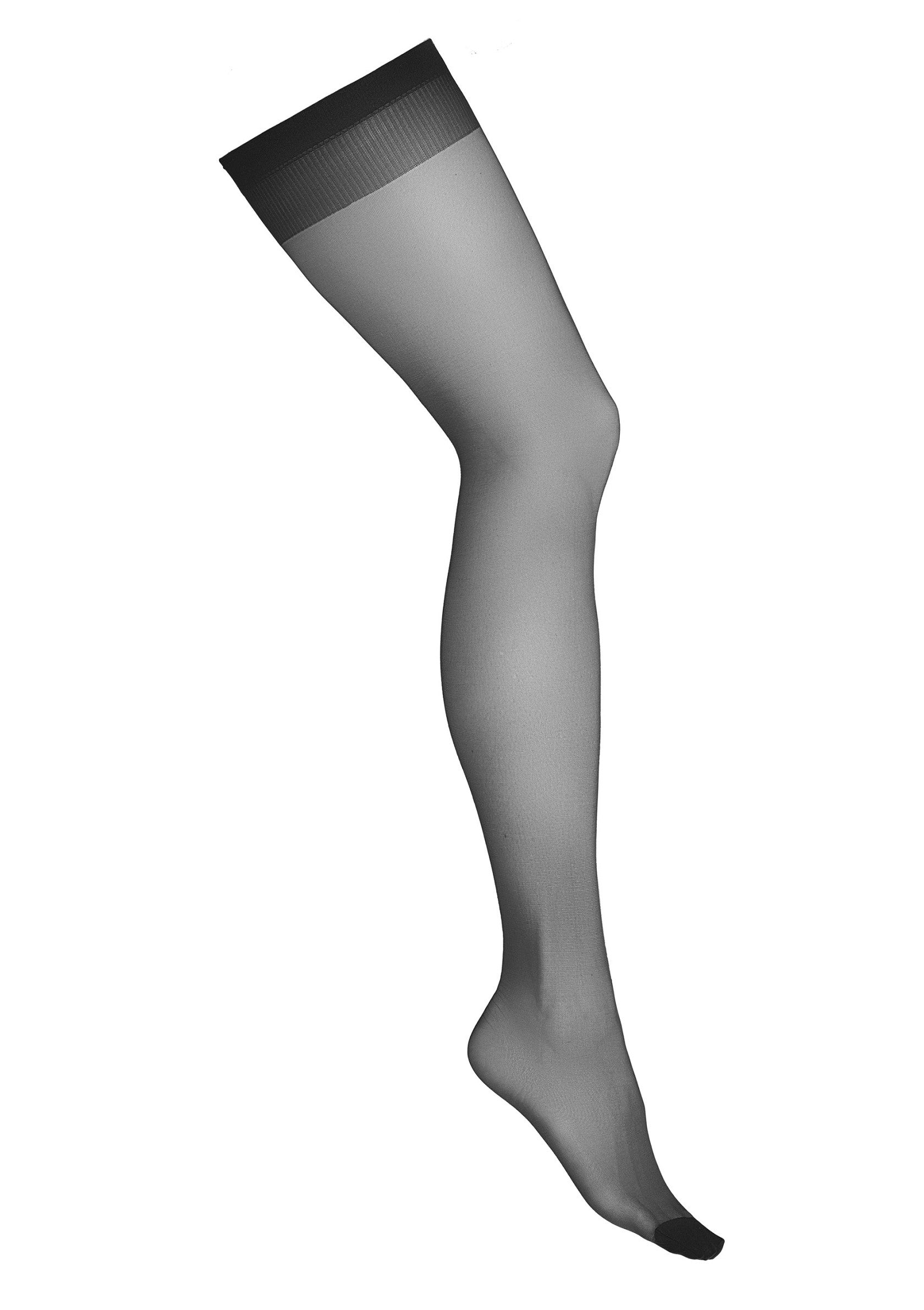 Collant classique transparent avec jarretière, idéal pour un look élégant et sophistiqué.; Klassieke, transparante panty met jarretel, perfect voor een elegante en verfijnde look.; Classic sheer stockings with garter, perfect for an elegant and sophisticated look.