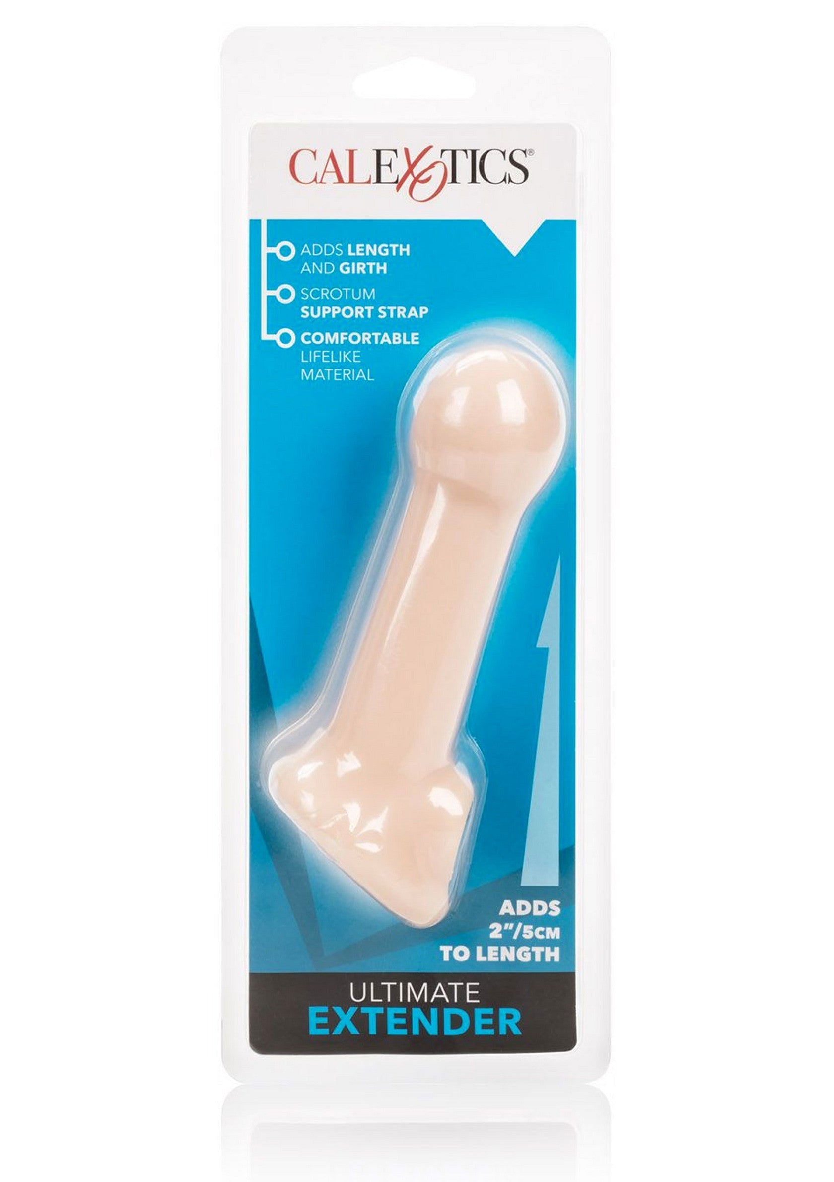 Ultimate Extender CalExotics : ajoute longueur et circonférence pour un confort optimal. Matériau réaliste.; CalExotics Ultimate Extender: voegt lengte en omtrek toe voor optimaal comfort. Realistisch materiaal.; CalExotics Ultimate Extender: Adds Length and Girth for Optimal Comfort. Lifelike Material.