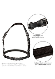 Harnais en cuir végan noir avec boucles réglables et intérieur en velours doux. Ajustement facile et confortable.; Zwart veganistisch leren harnas met verstelbare gespen en zachte fluwelen binnenkant. Makkelijk verstelbaar en comfortabel.; Black vegan leather harness with adjustable buckles and soft velvet interior. Easy to adjust and comfortable.
