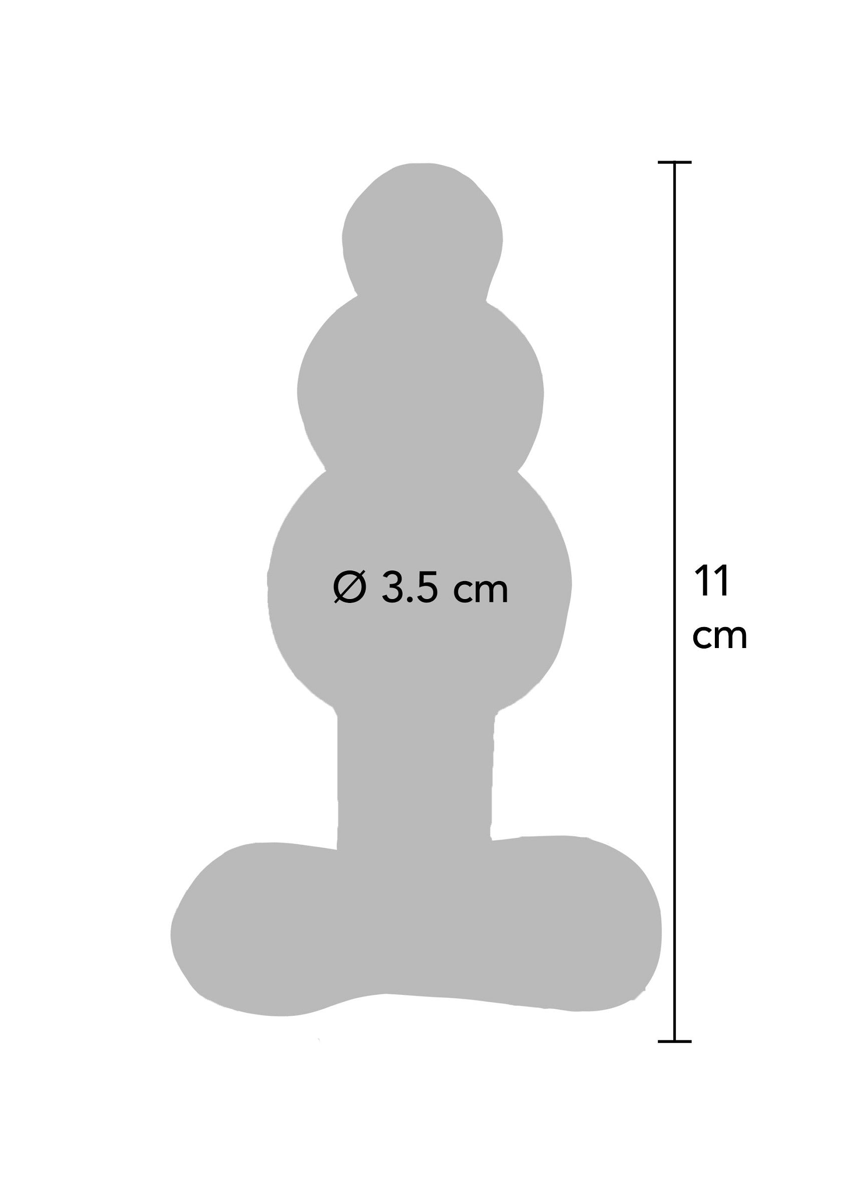 Schéma d'un plug anal avec dimensions (11 cm de long, 3.5 cm de diamètre); Diagram van een anale plug met afmetingen (11 cm lang, 3,5 cm diameter); Diagram of an anal plug with dimensions (11 cm long, 3.5 cm diameter)